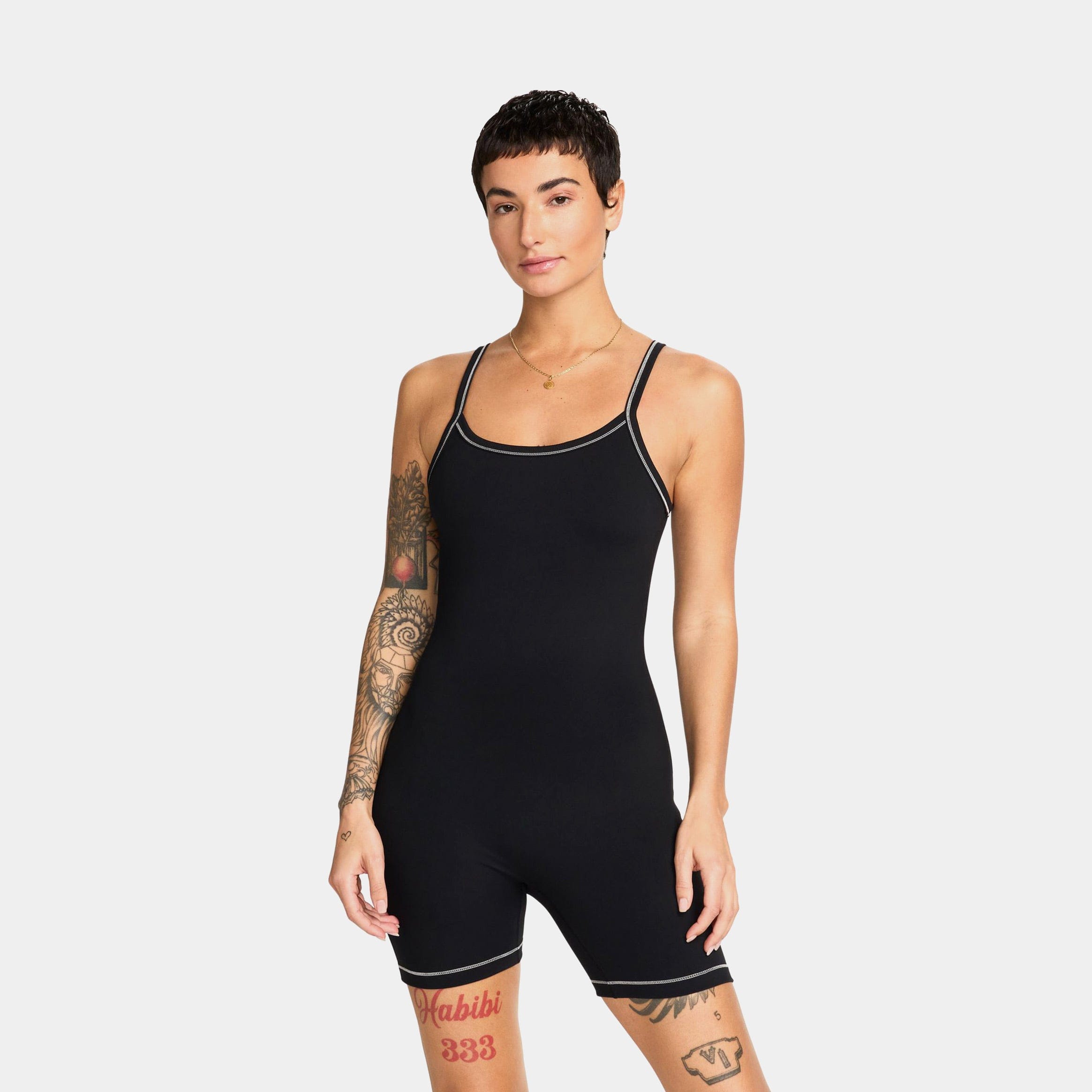 Nike NSW Dri Fit Short Sleeve Womens Bodysuit (Black/Light Orewood Brown/Cool Grey)
