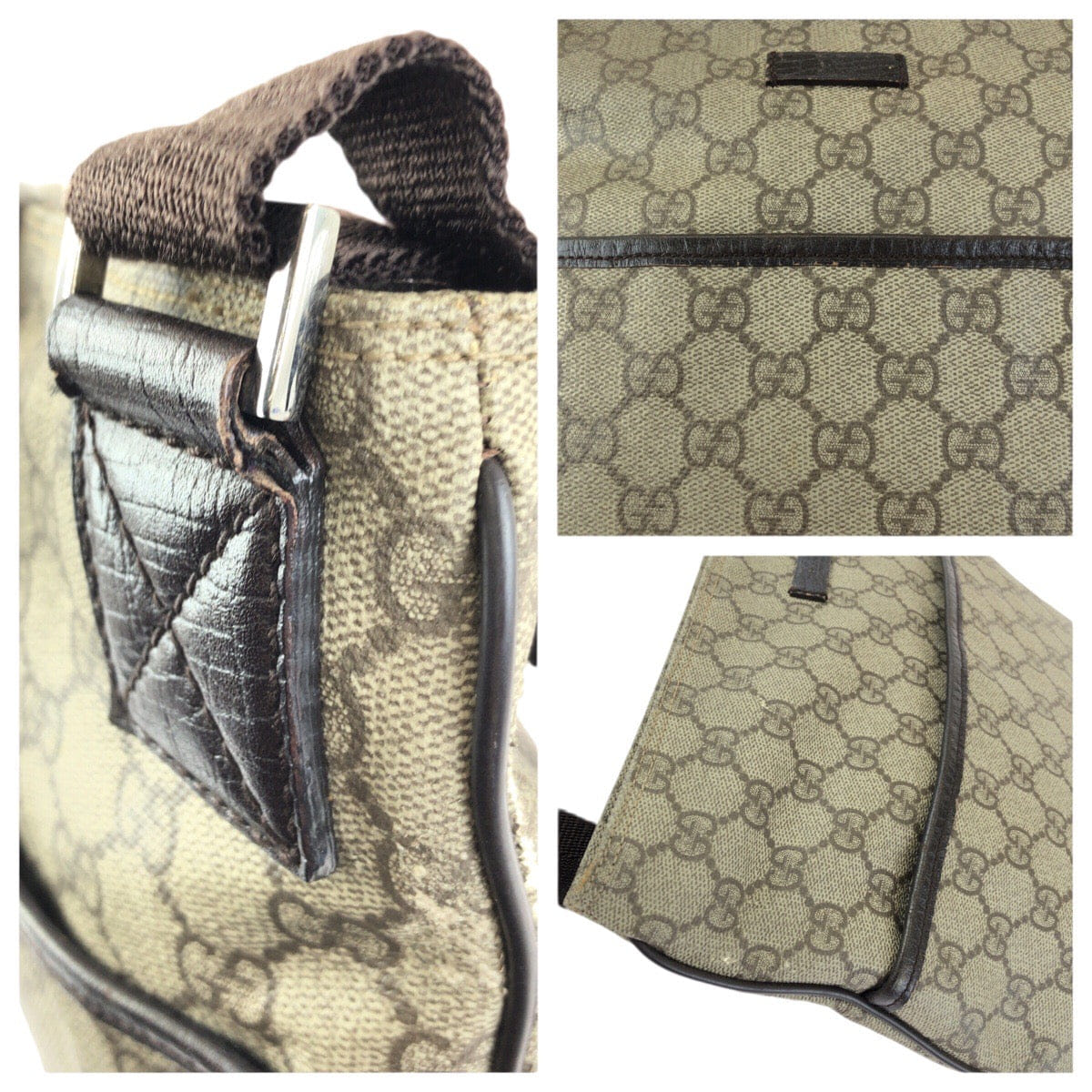 Gucci Beige Dark Brown GG Supreme Canvas Messenger Bag