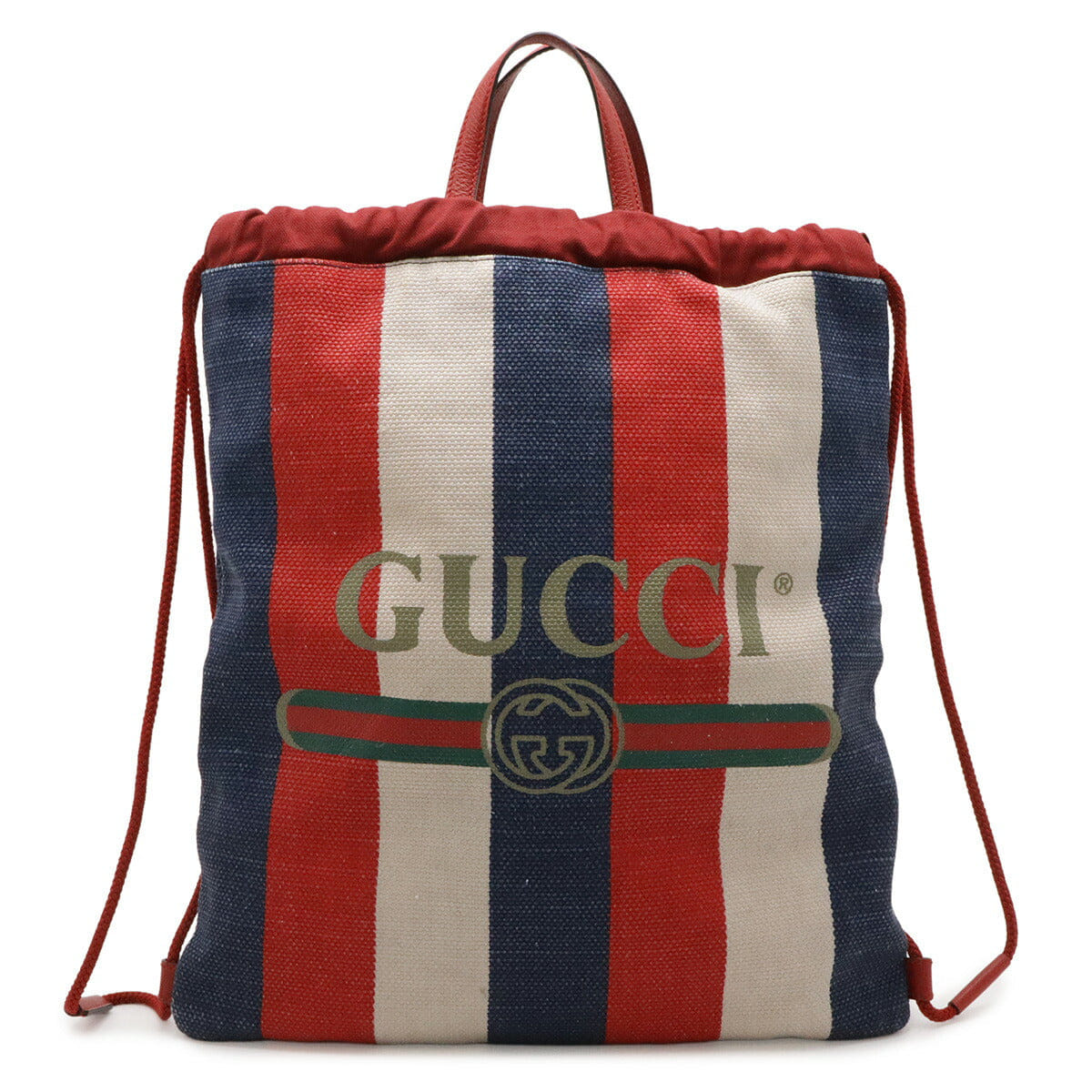 Gucci Canvas Leather Tricolor Drawstring Backpack