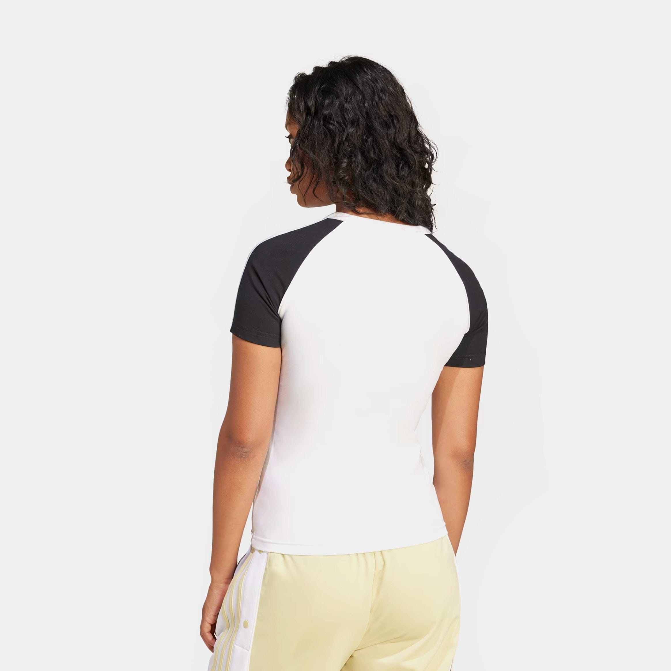 adidas Adicolor 3 Stripes Raglan Slim Womens Short Sleeve Shirt (Black/White)