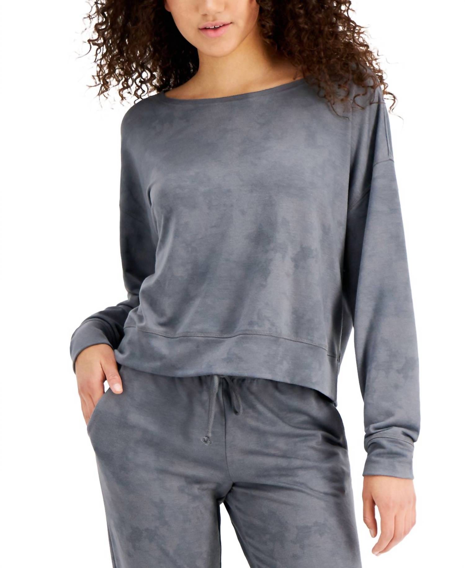 On Running On Repeat Super Soft Crew Sleep Top In Cast Iron
