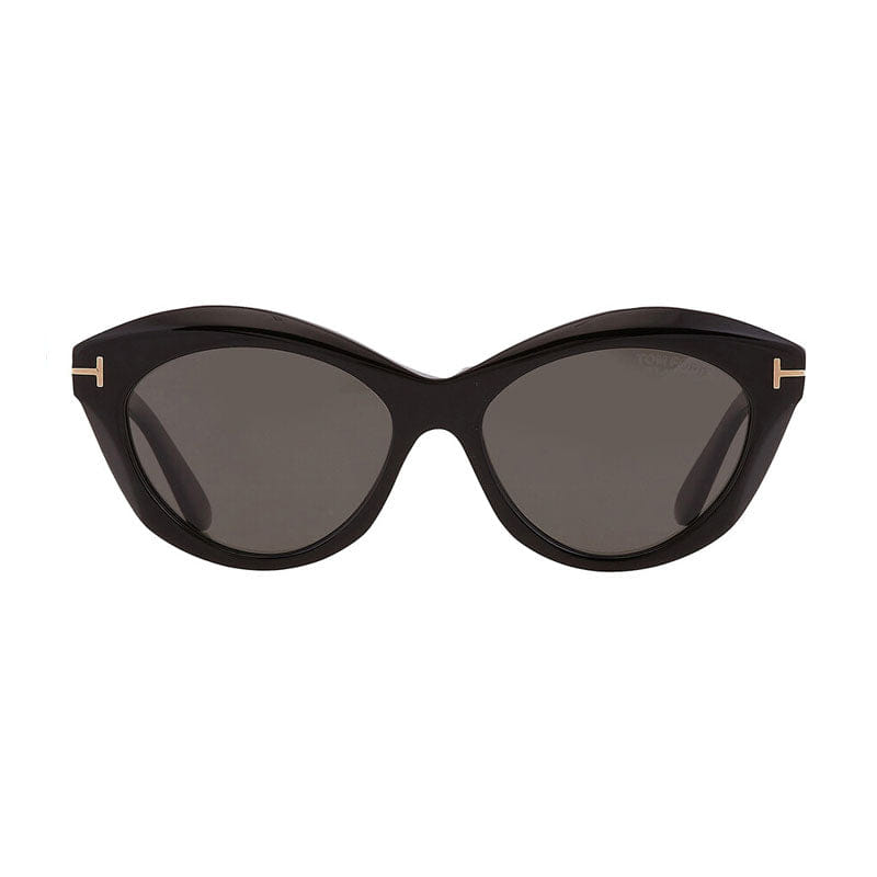 Tom Ford Sunglasses Cat Eye Full Rim, Shiny Black Frame and Smoke Mirror Lens FT111101C