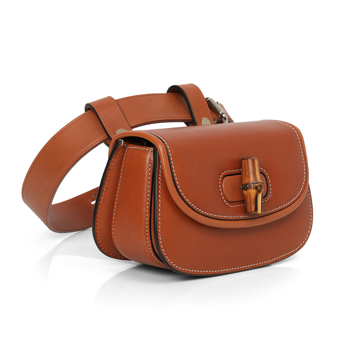 Gucci Brown Smooth Leather Bamboo 1947 Mini Belt Bag