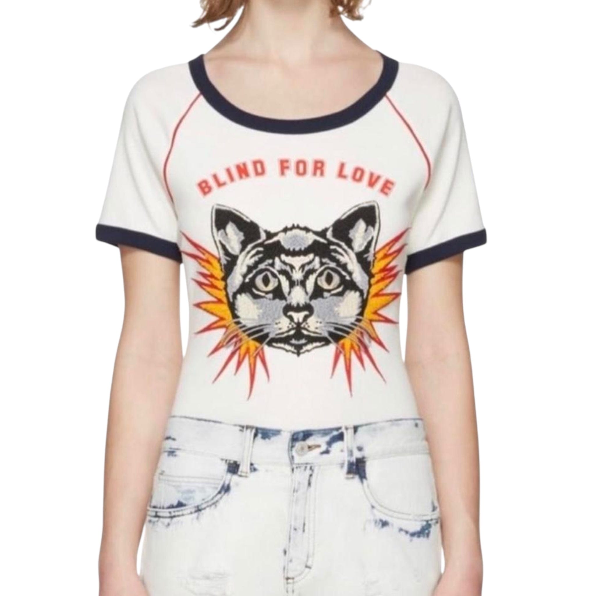 Gucci Cat Applique Blind For Love T - shirt