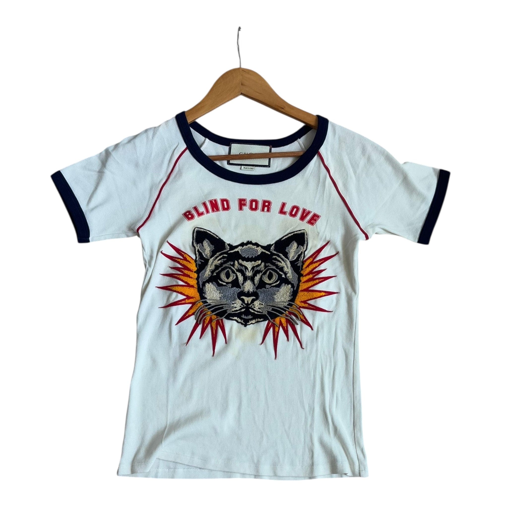 Gucci Cat Applique Blind For Love T - shirt