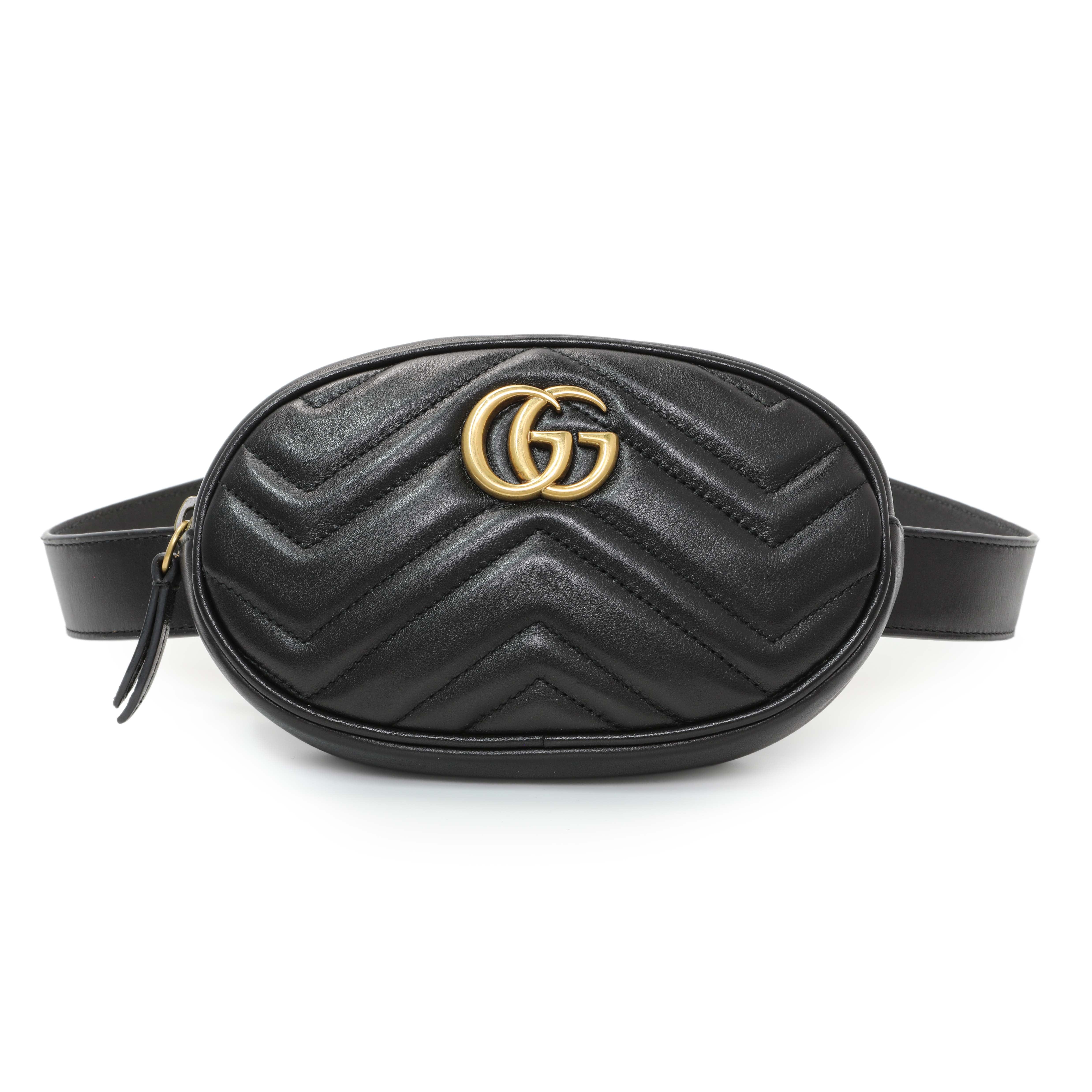 Gucci Black Calfskin Matelasse GG Marmont Belt Bag