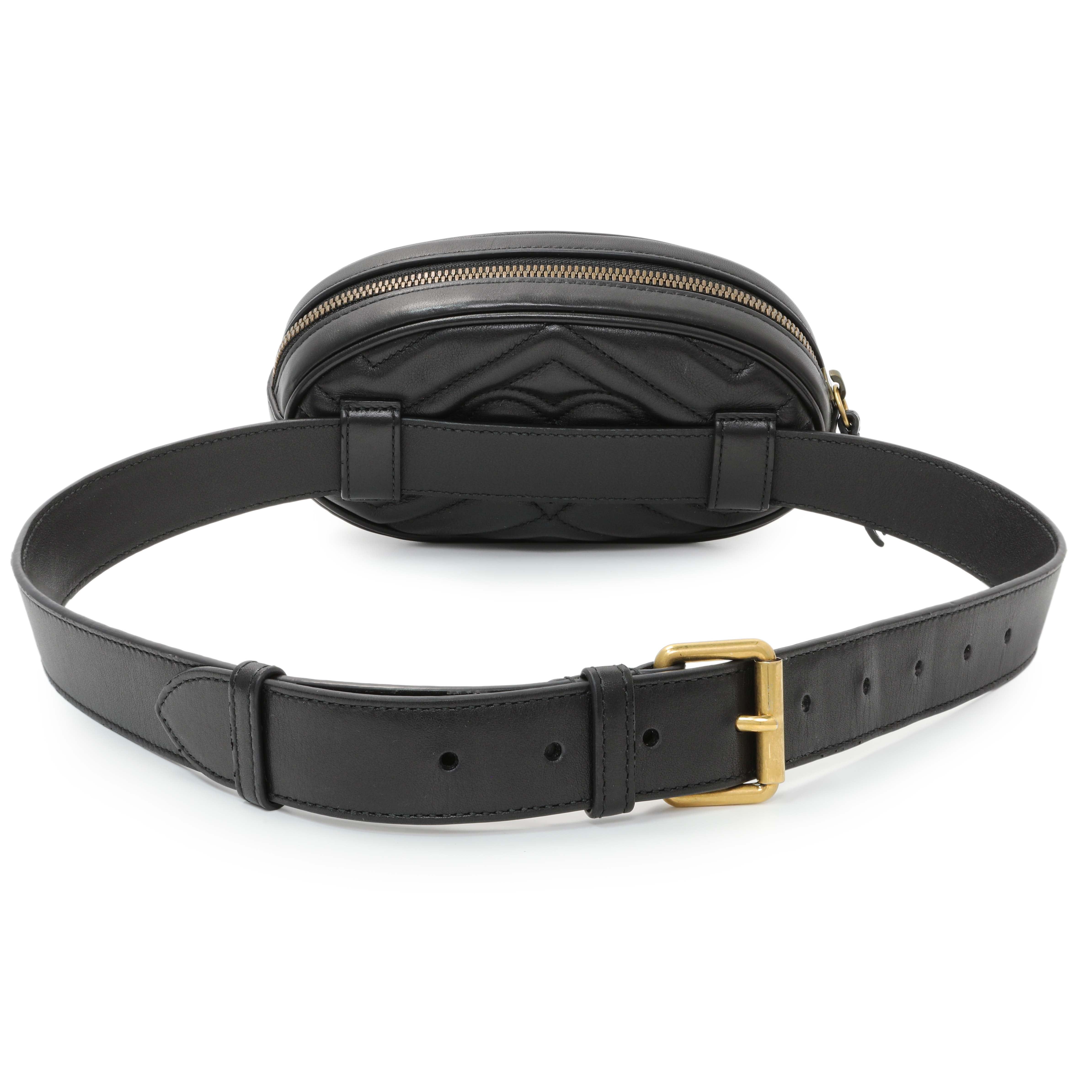 Gucci Black Calfskin Matelasse GG Marmont Belt Bag