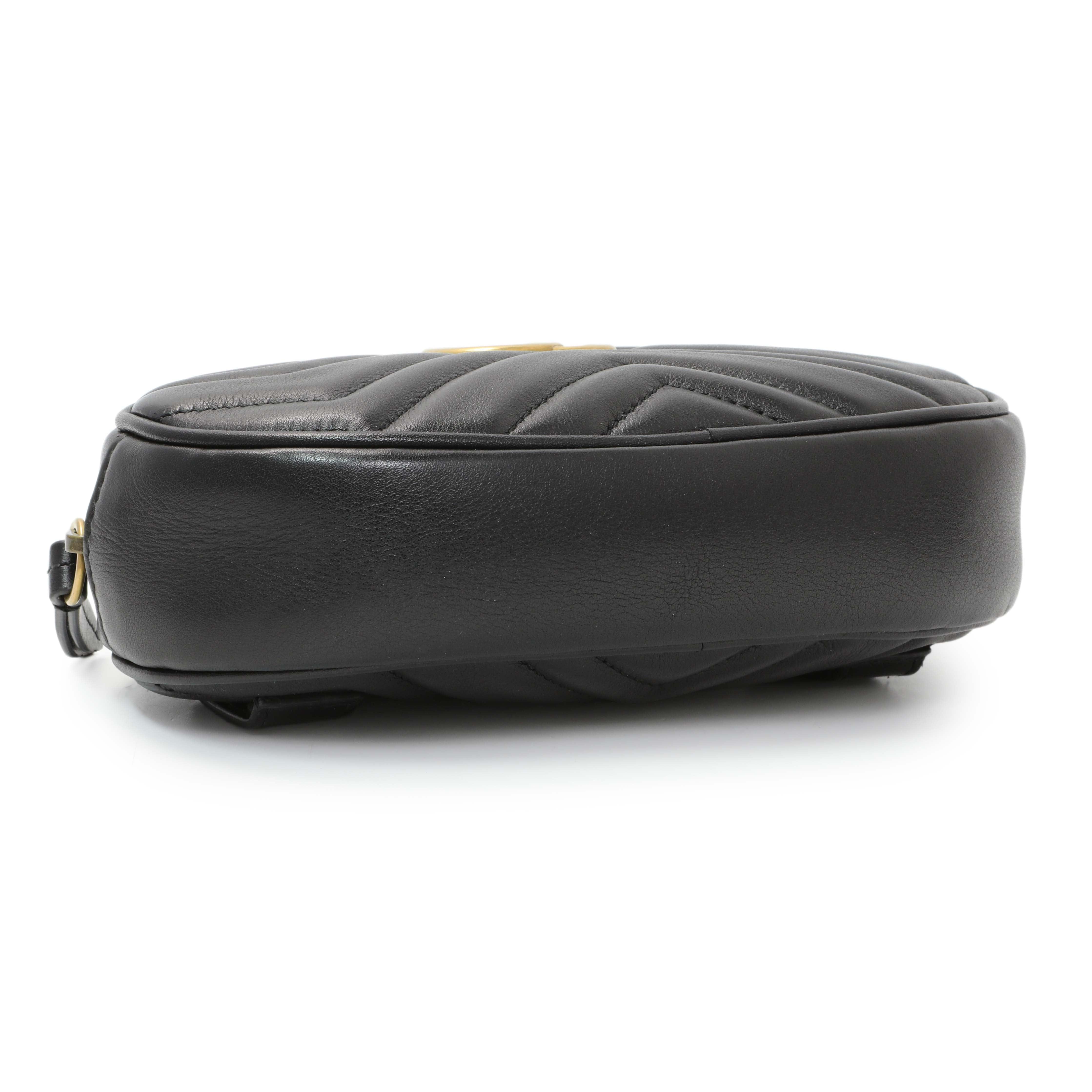 Gucci Black Calfskin Matelasse GG Marmont Belt Bag