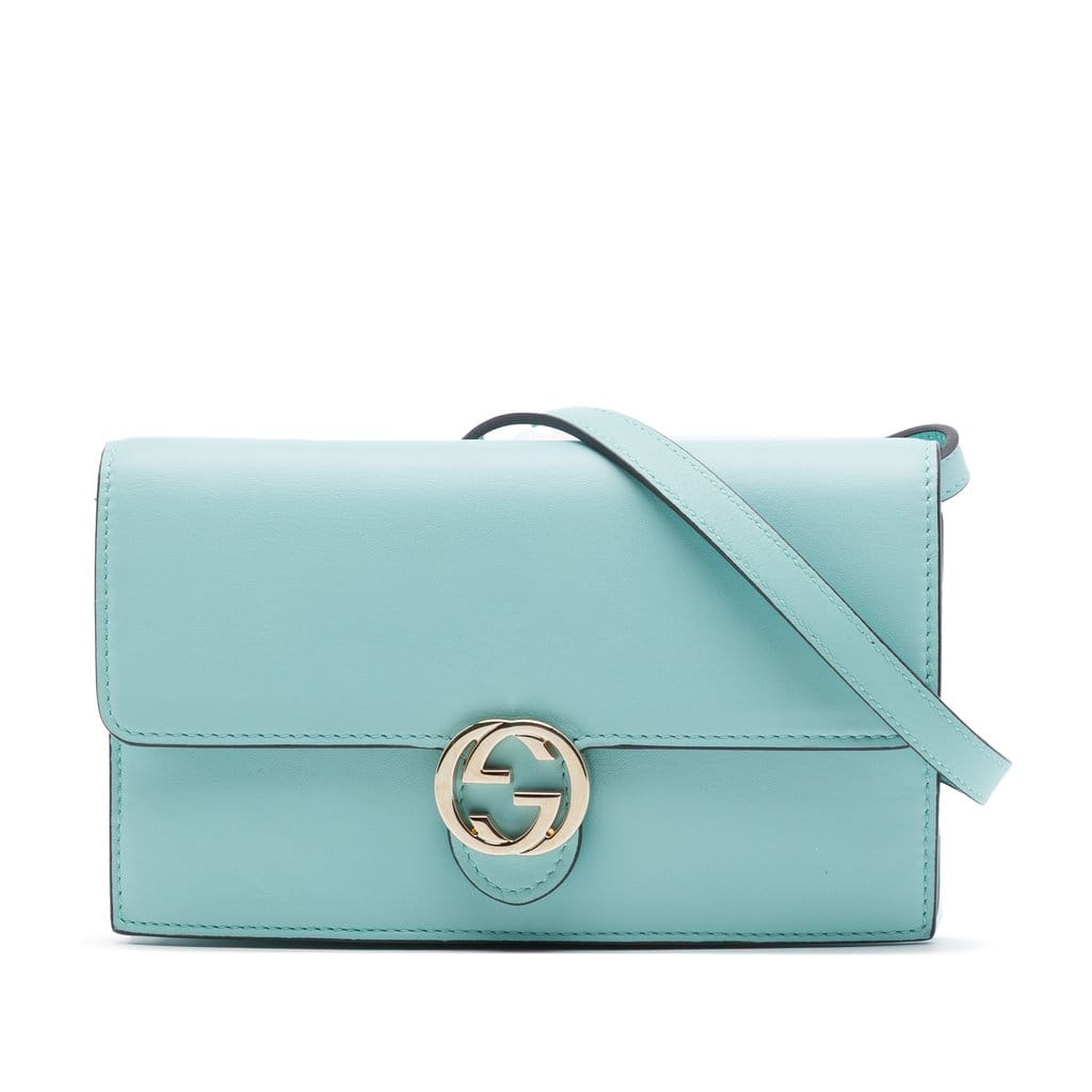 Gucci Calfskin Interlocking G Dollar Wallet On Strap