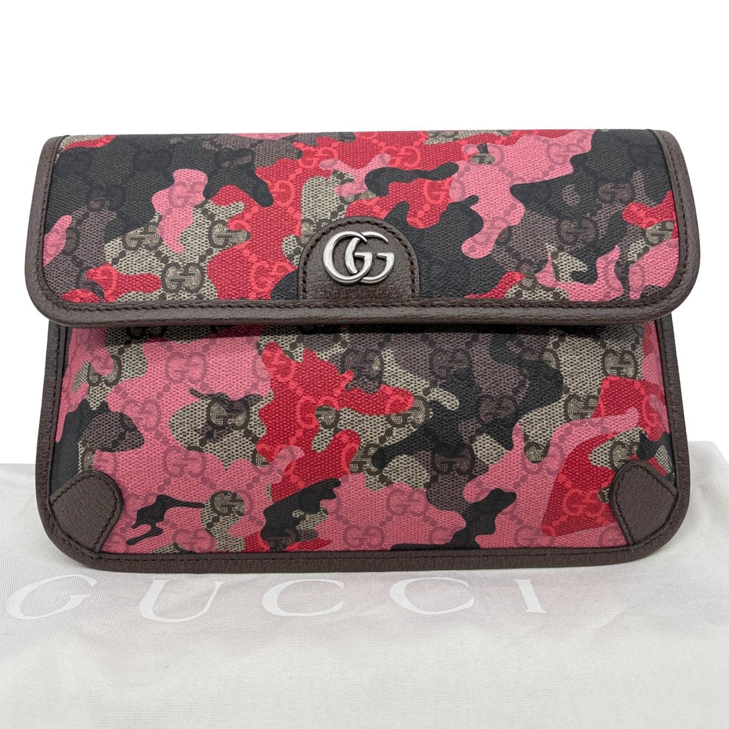 GUCCI Ophidia Camouflage GG Supreme Canvas Belt Bag Pink 752597