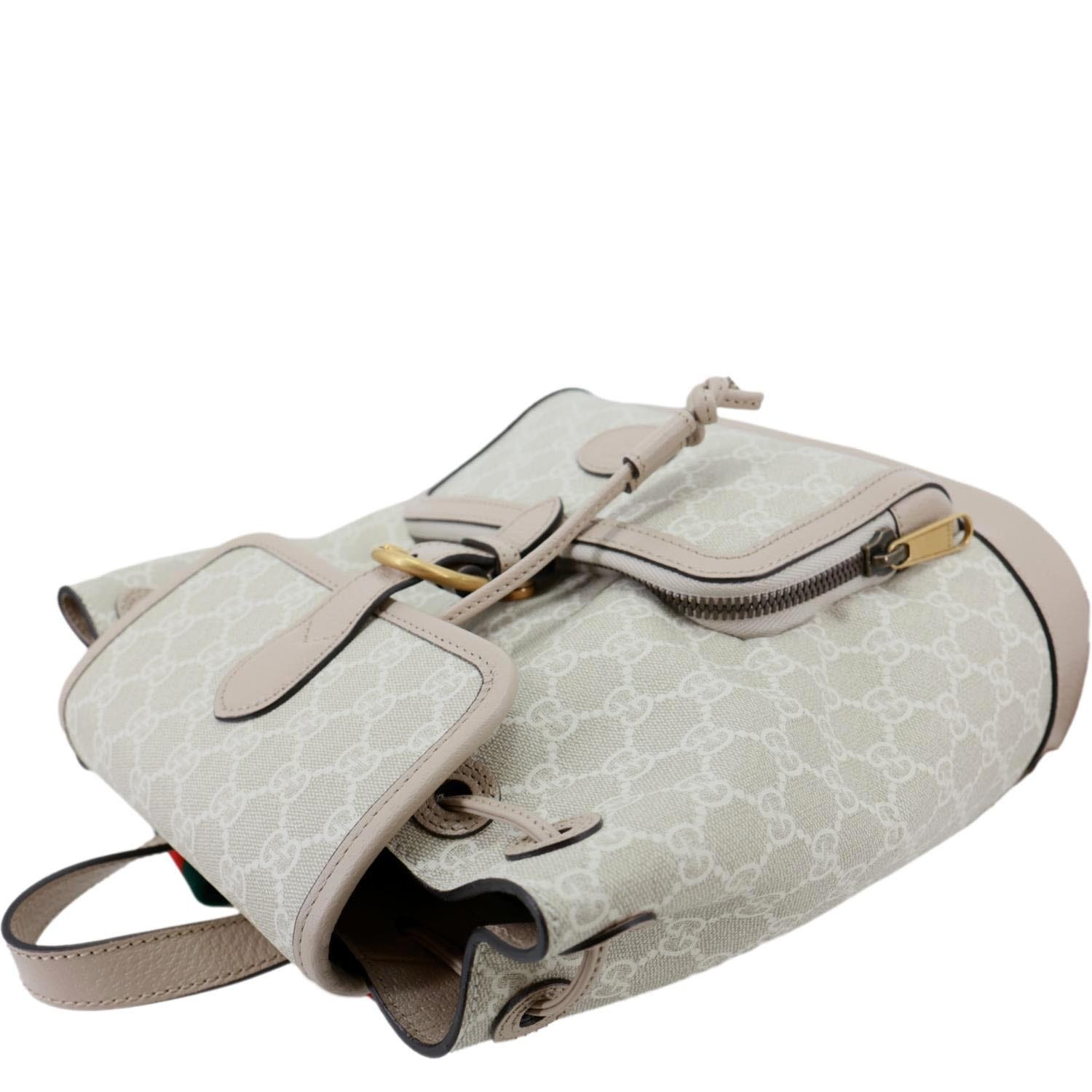GUCCI Flap Interlocking G Patch GG Supreme Canvas Drawstring Backpack Off White 674147