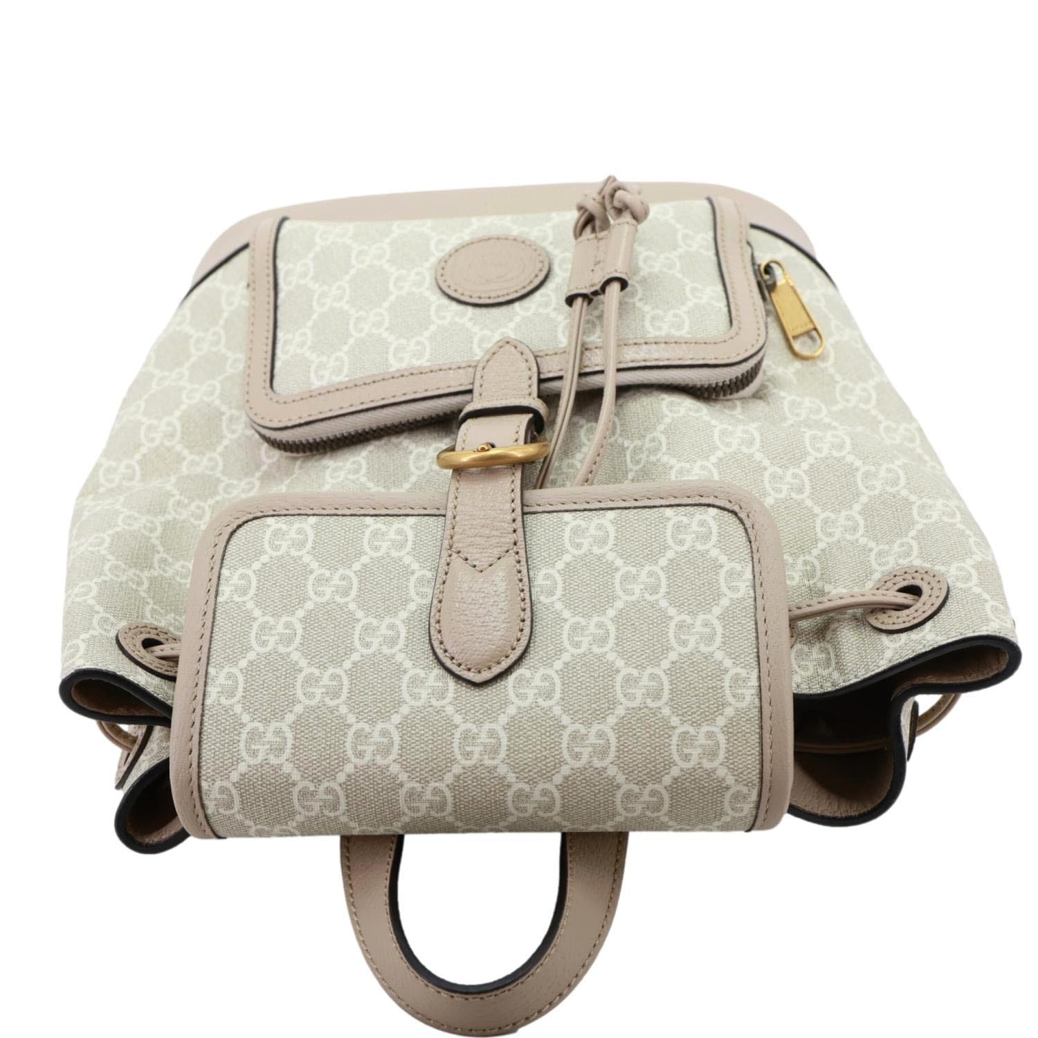GUCCI Flap Interlocking G Patch GG Supreme Canvas Drawstring Backpack Off White 674147