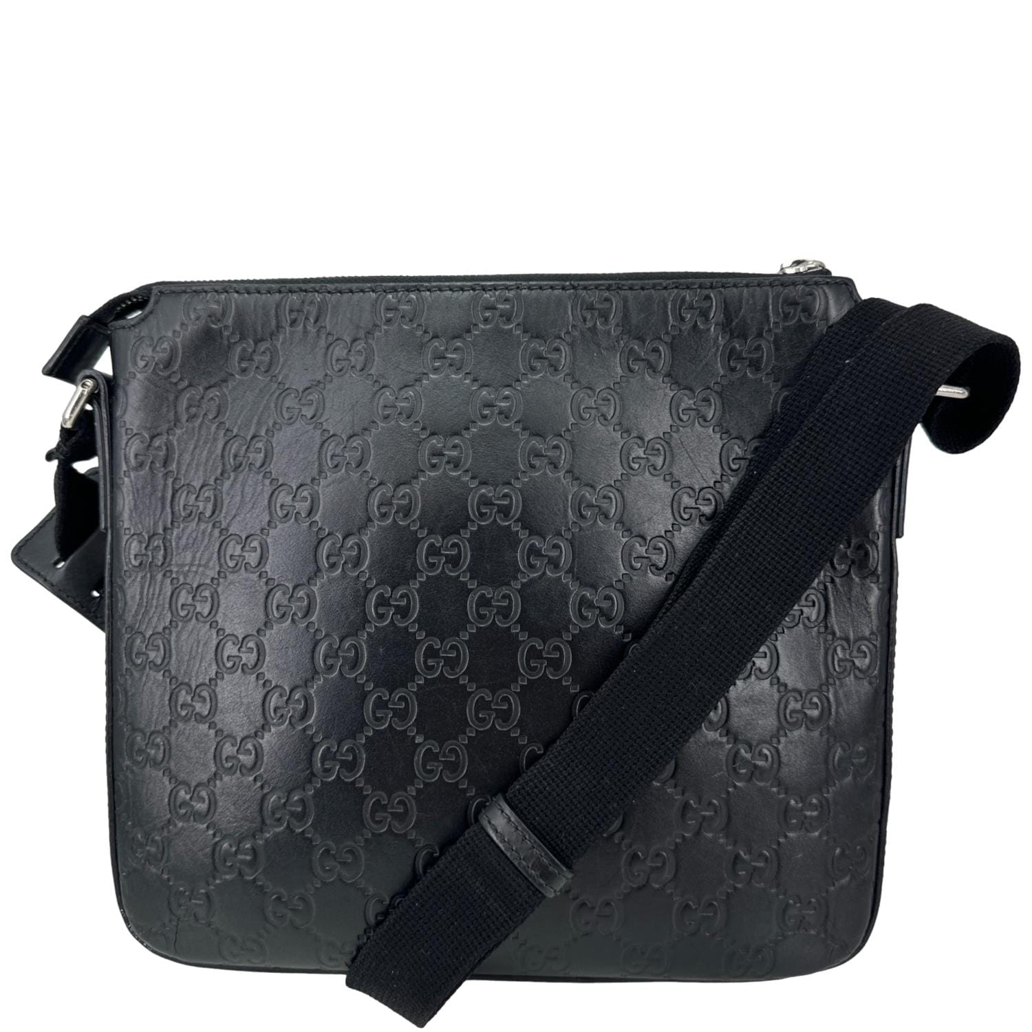 GUCCI GG Signature Leather Messenger Bag Black 406410