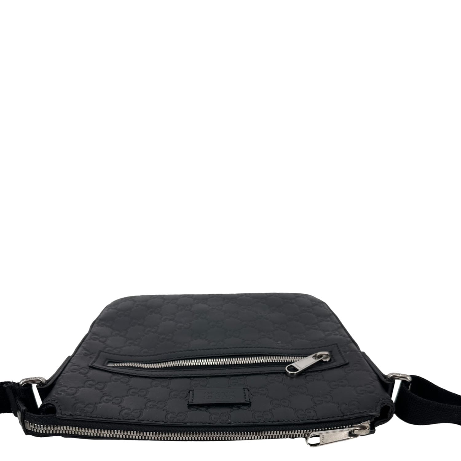 GUCCI GG Signature Leather Messenger Bag Black 406410