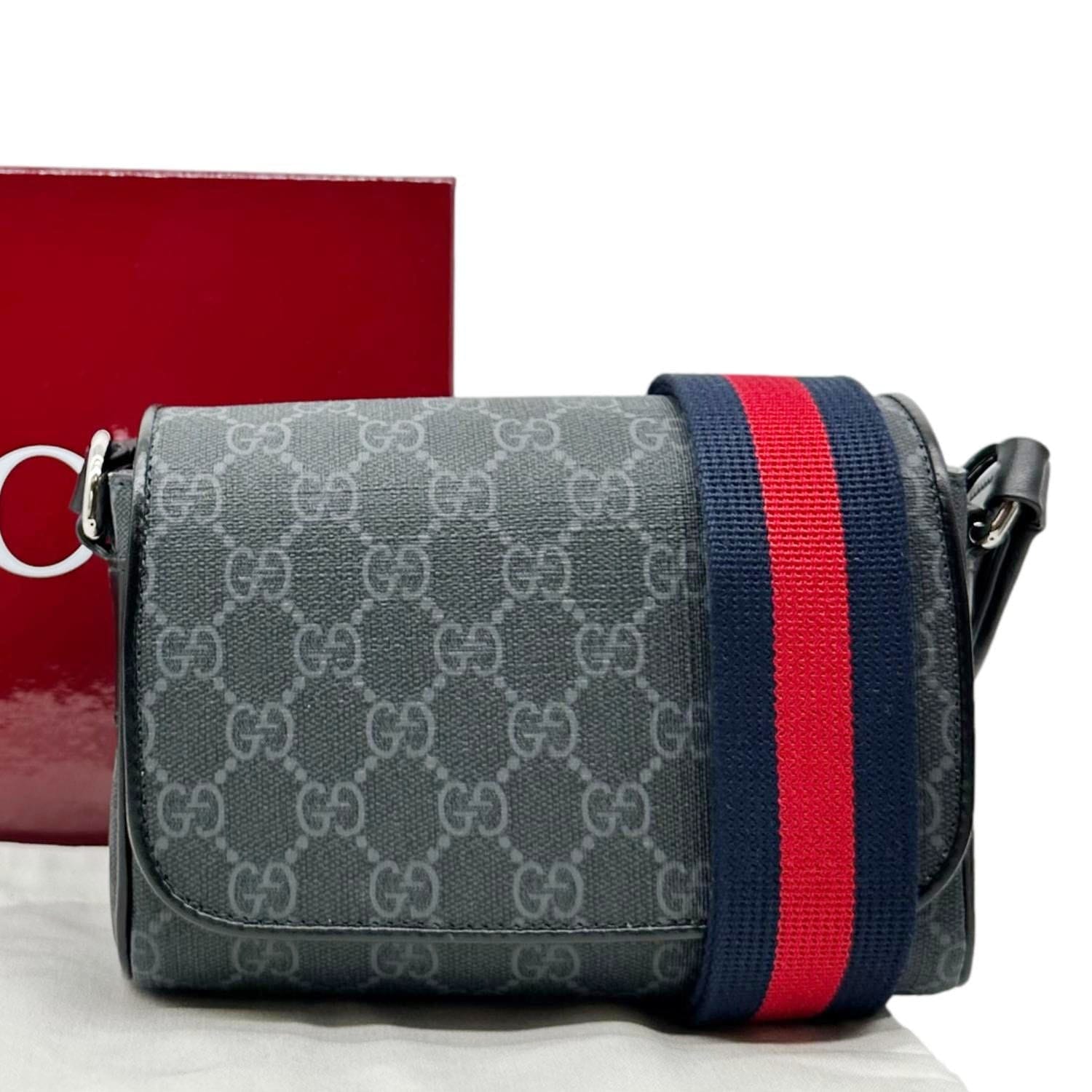 GUCCI Mini GG Supreme Canvas Messenger Bag Black 791741