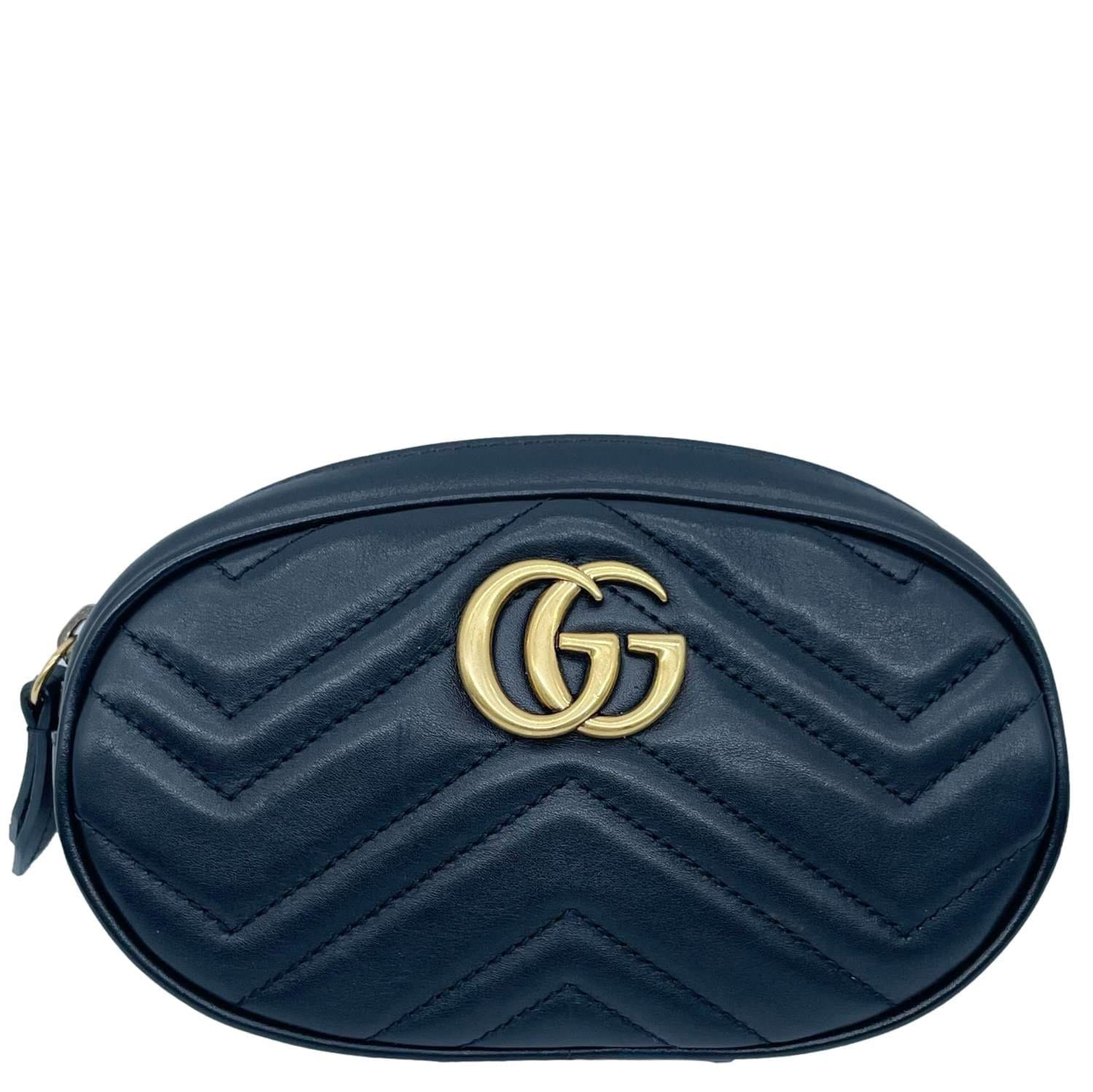 GUCCI GG Marmont Matelasse Leather Belt Bag Black 476434