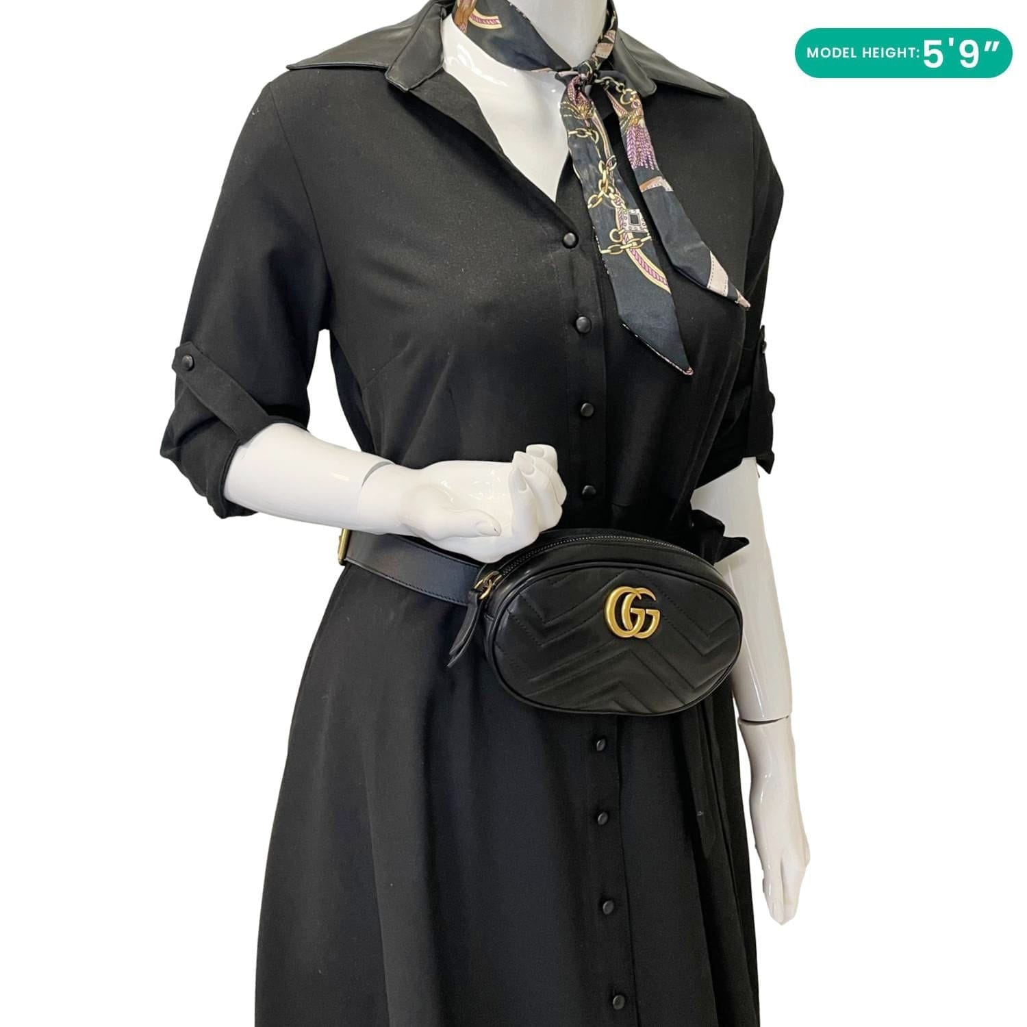 GUCCI GG Marmont Matelasse Leather Belt Bag Black 476434