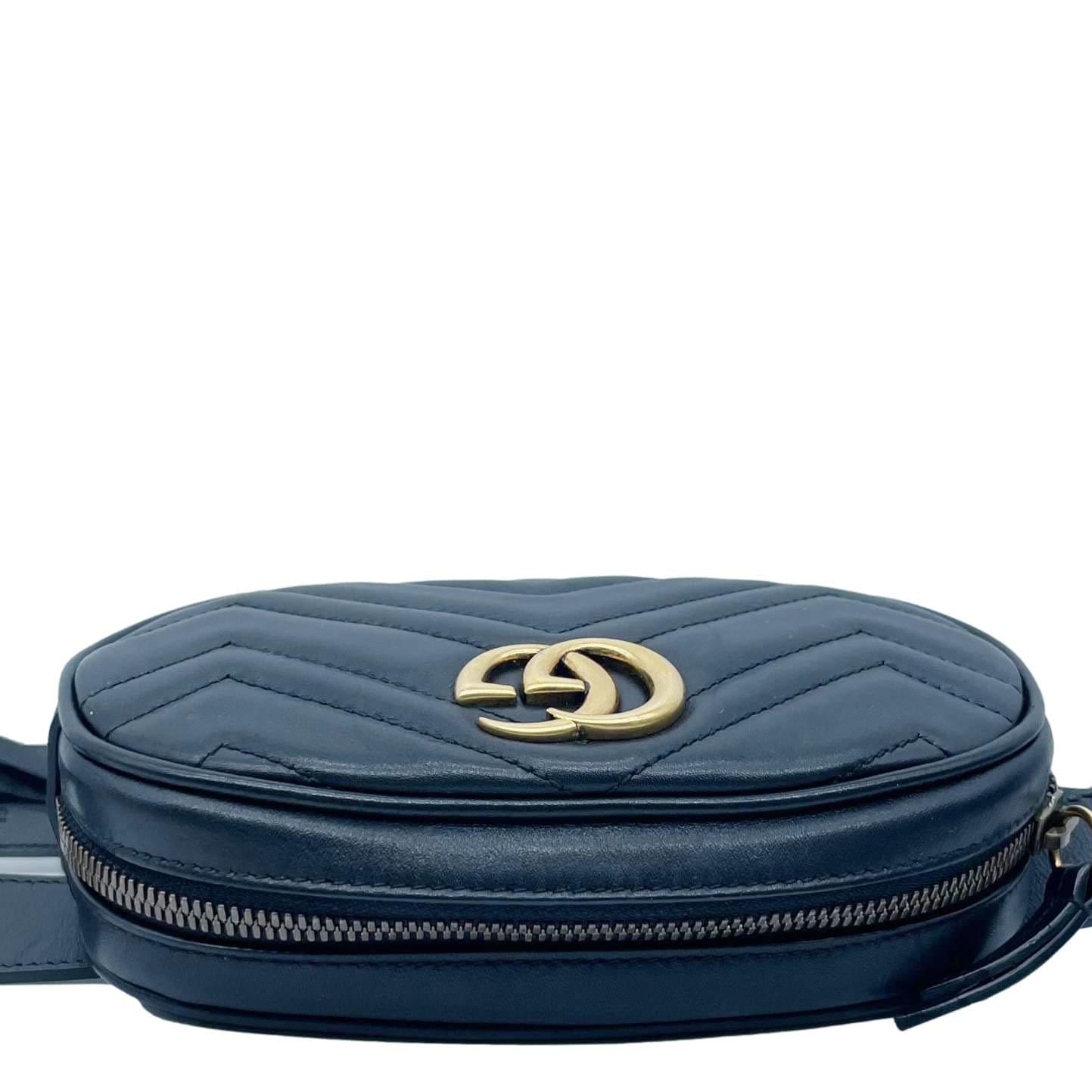 GUCCI GG Marmont Matelasse Leather Belt Bag Black 476434