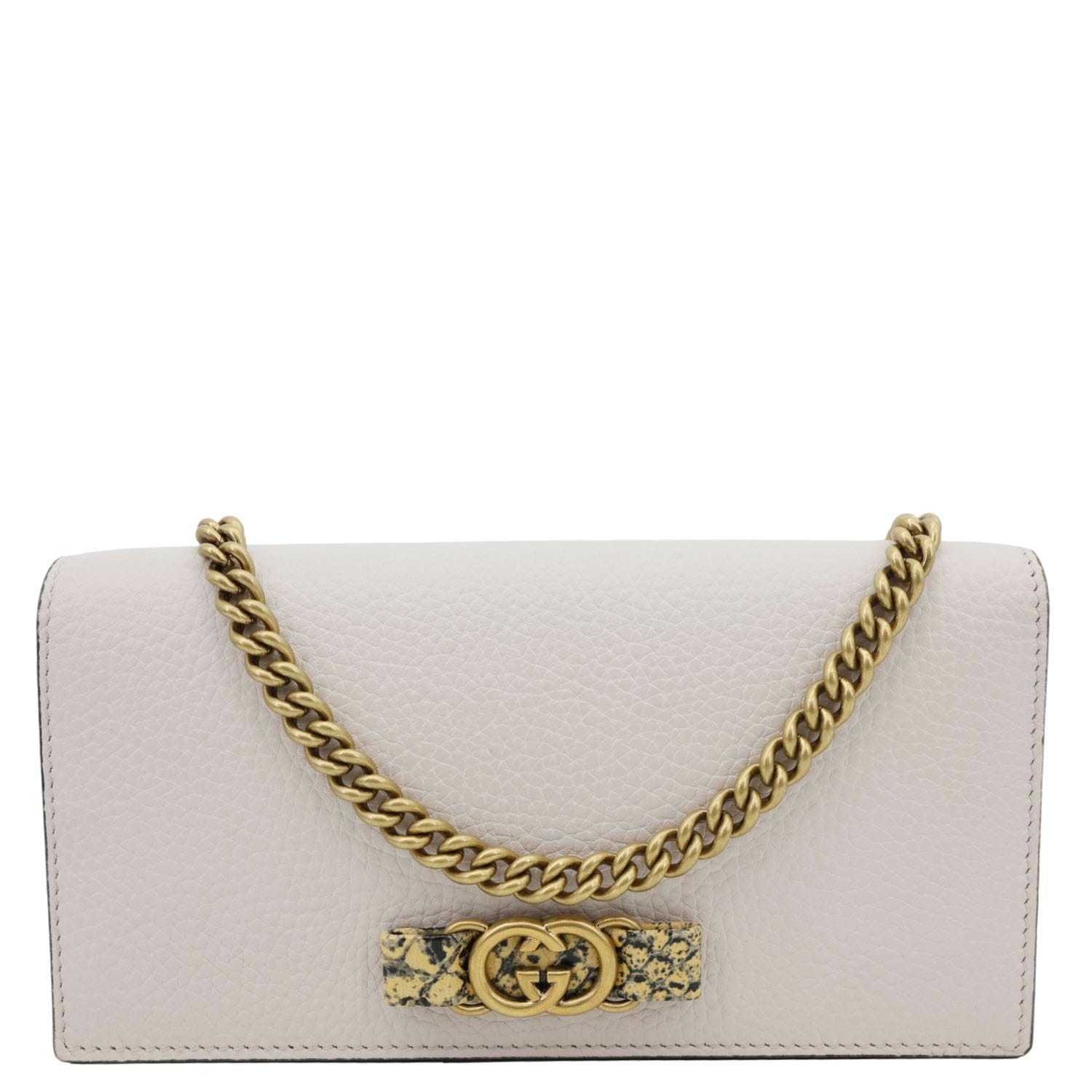 GUCCI Interlocking G Leather Chain Wallet Beige 746056