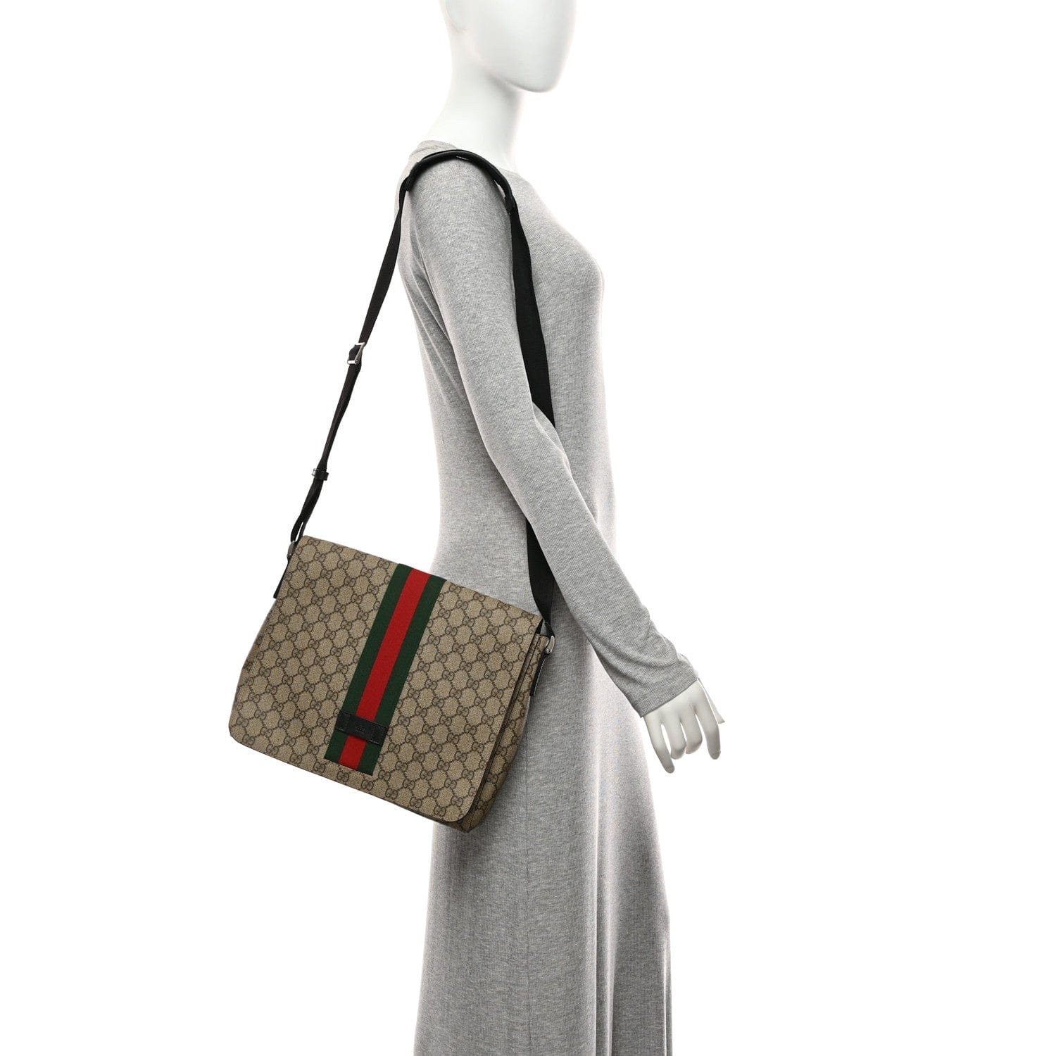 Gucci GG Supreme Monogram Web Flap Messenger Bag Black