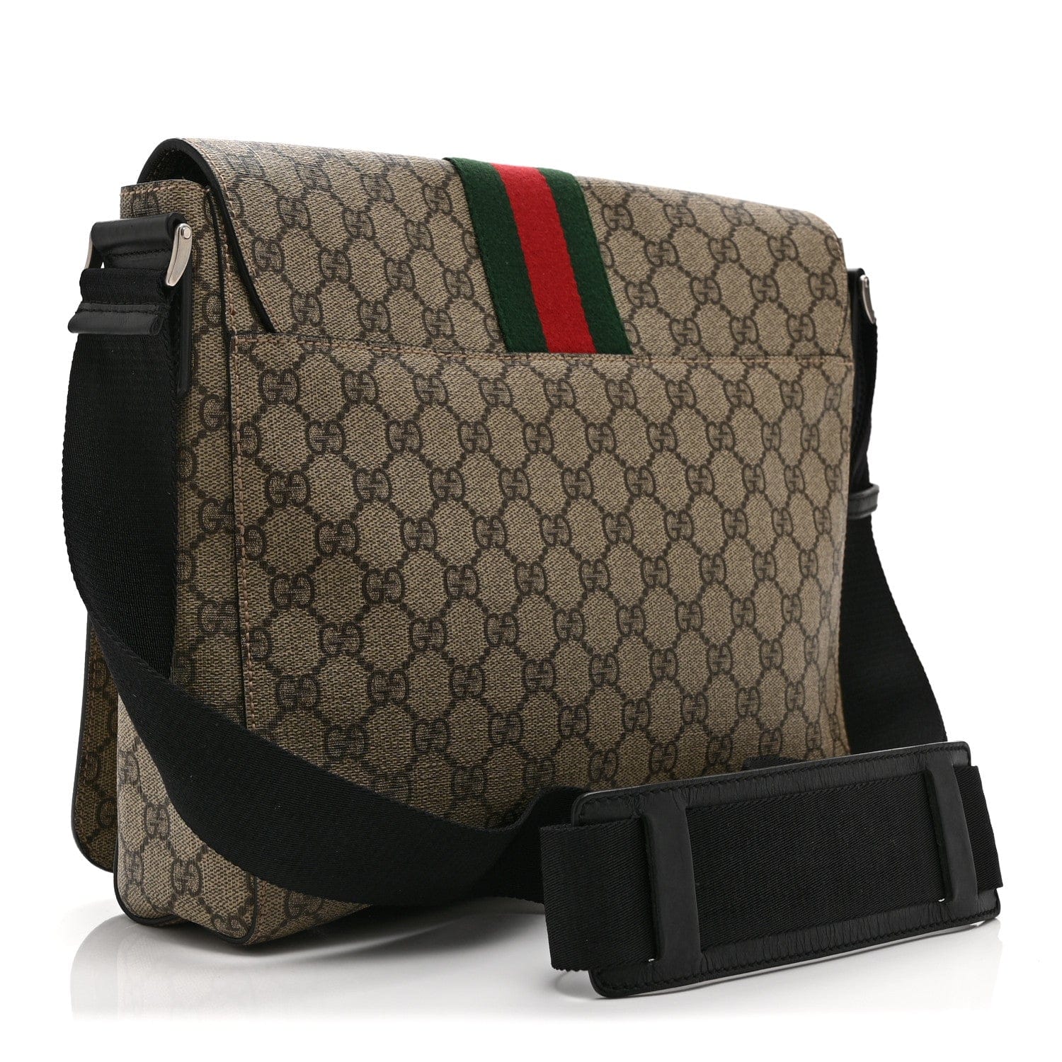 Gucci GG Supreme Monogram Web Flap Messenger Bag Black