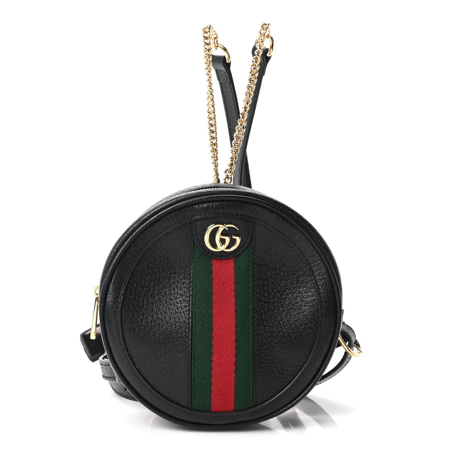 Gucci Grained Calfskin Web Mini Ophidia Round Backpack Black