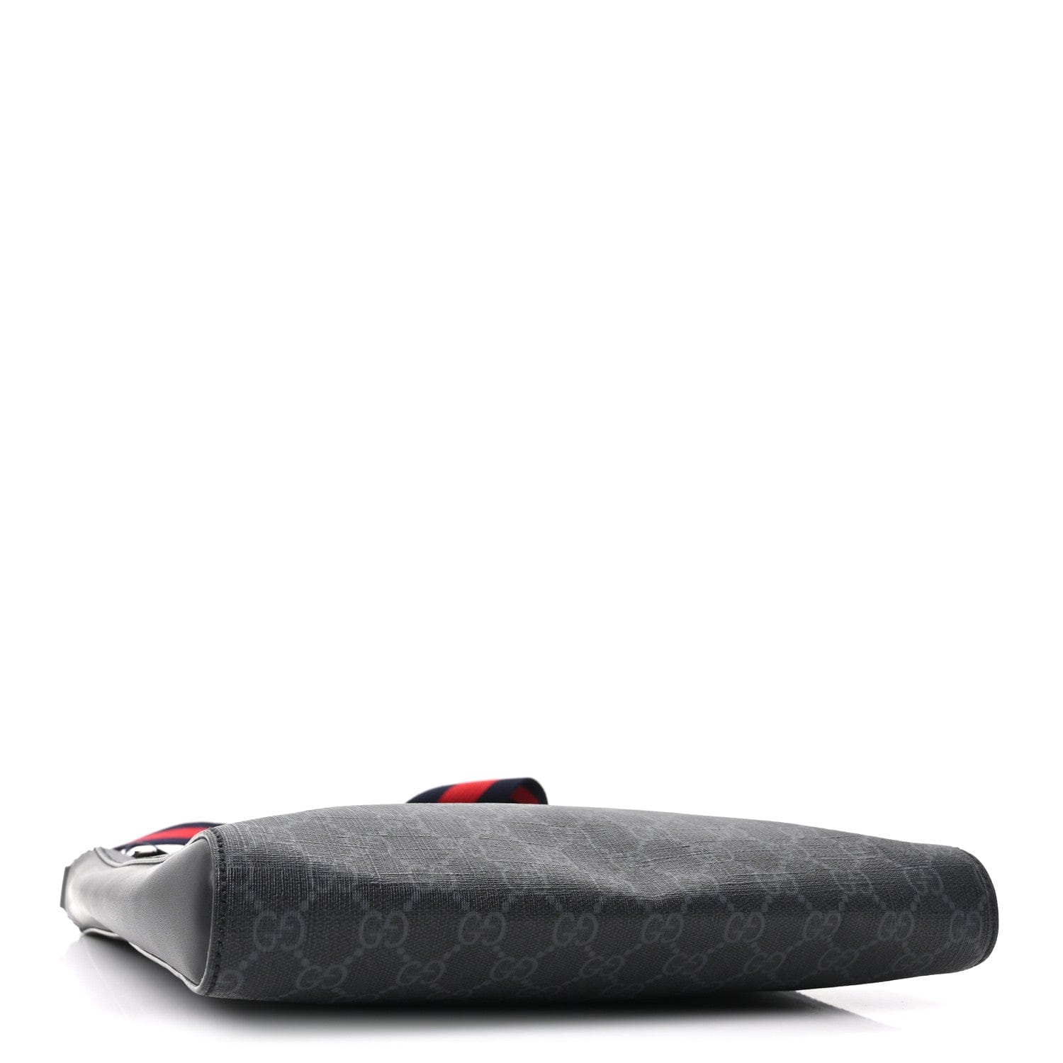 Gucci GG Supreme Monogram Appia Calfskin Web Flat Messenger Bag Black Grey