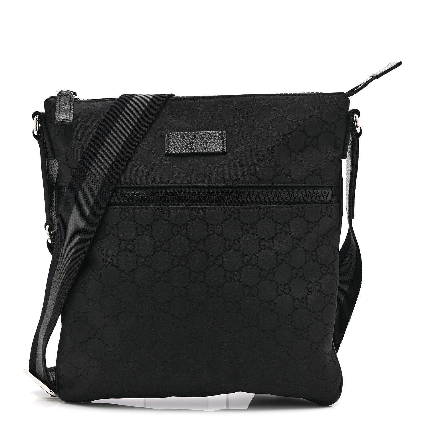 Gucci Nylon Monogram Small Flat Messenger Bag Black
