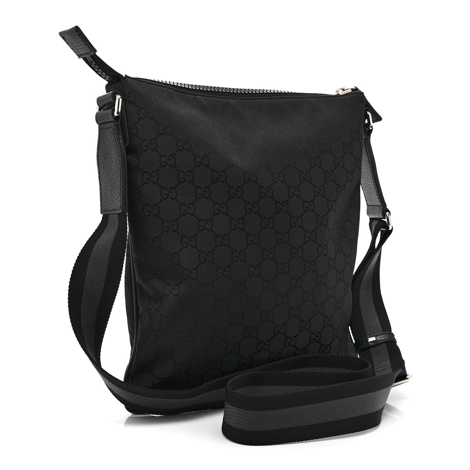 Gucci Nylon Monogram Small Flat Messenger Bag Black