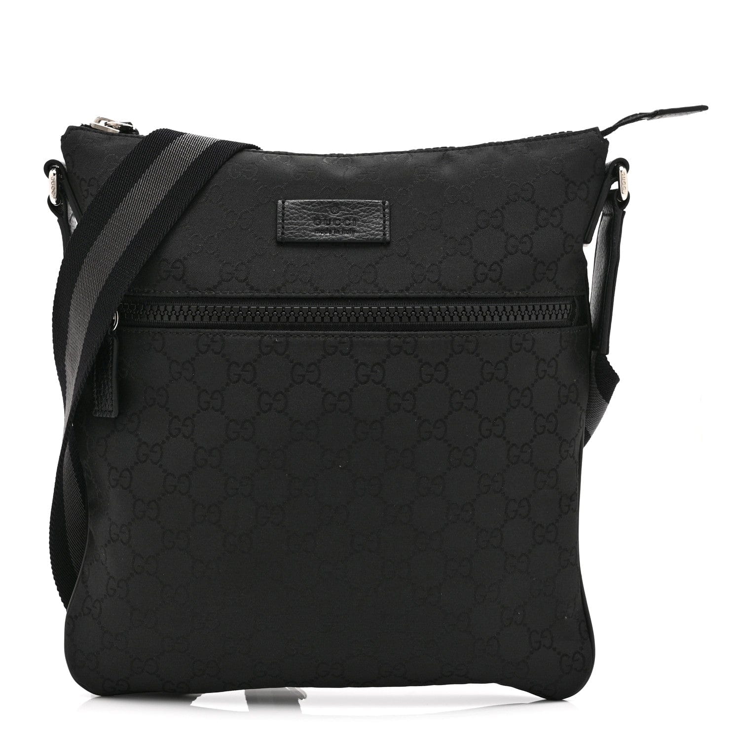 Gucci Nylon Monogram Medium Flat Messenger Bag Black