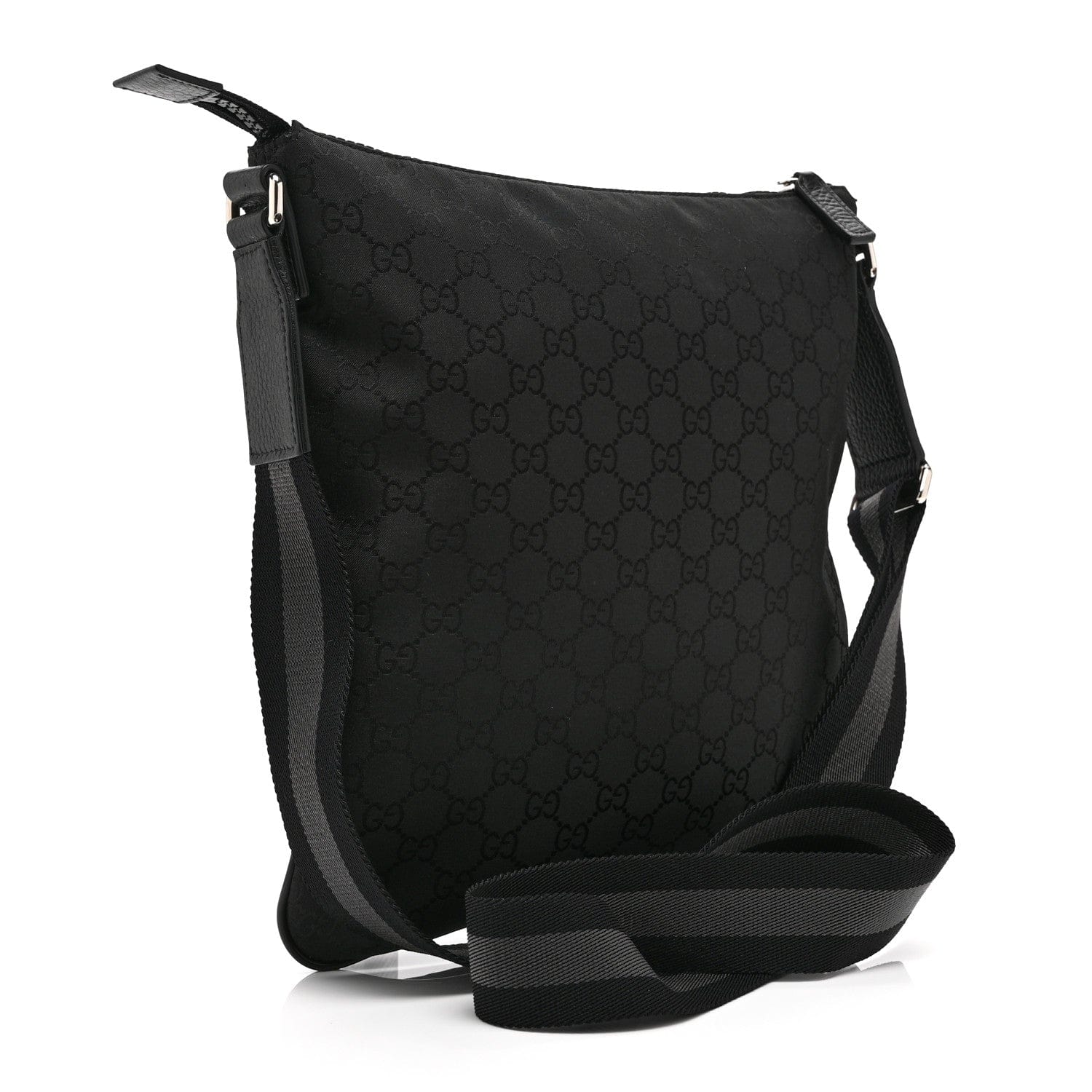 Gucci Nylon Monogram Medium Flat Messenger Bag Black