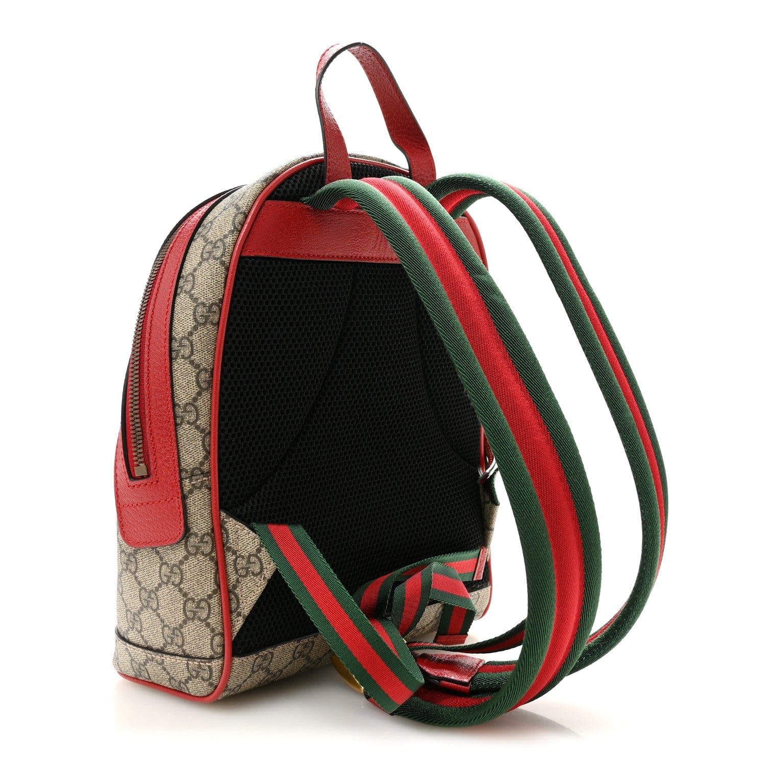 Gucci GG Supreme Monogram Web Bosco Patch Dome Backpack Beige Malva Hibiscus Red