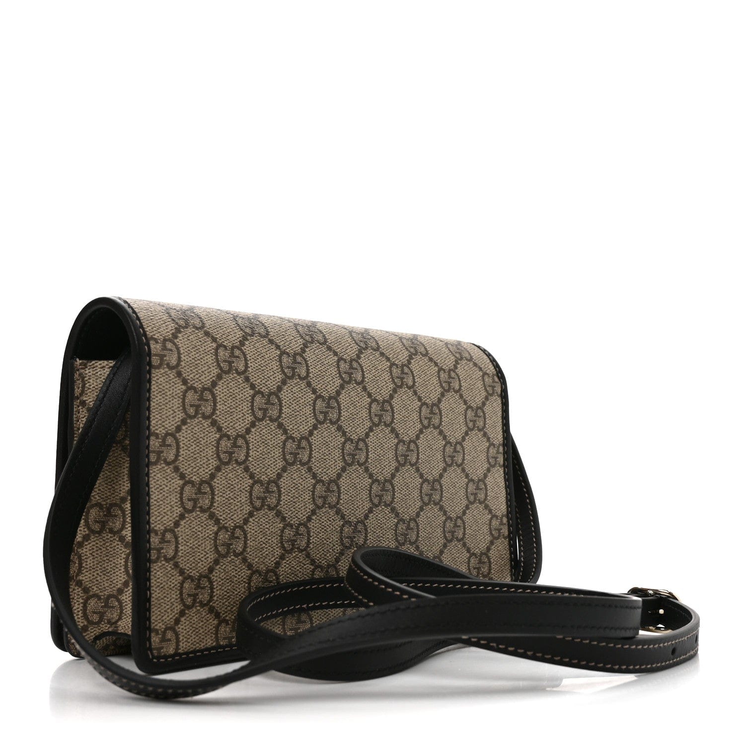 Gucci GG Emblem Monogram Wallet With Strap Beige Ebony Black