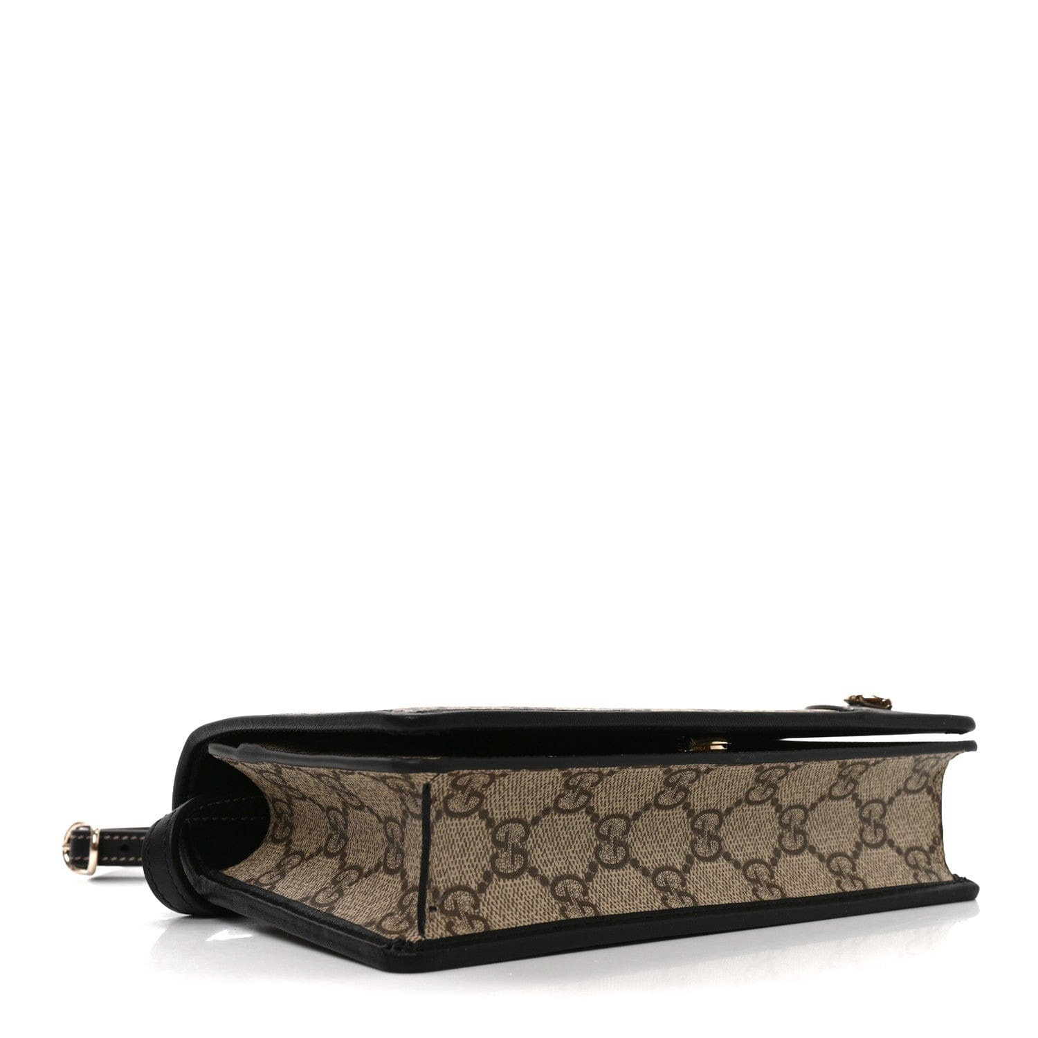 Gucci GG Emblem Monogram Wallet With Strap Beige Ebony Black