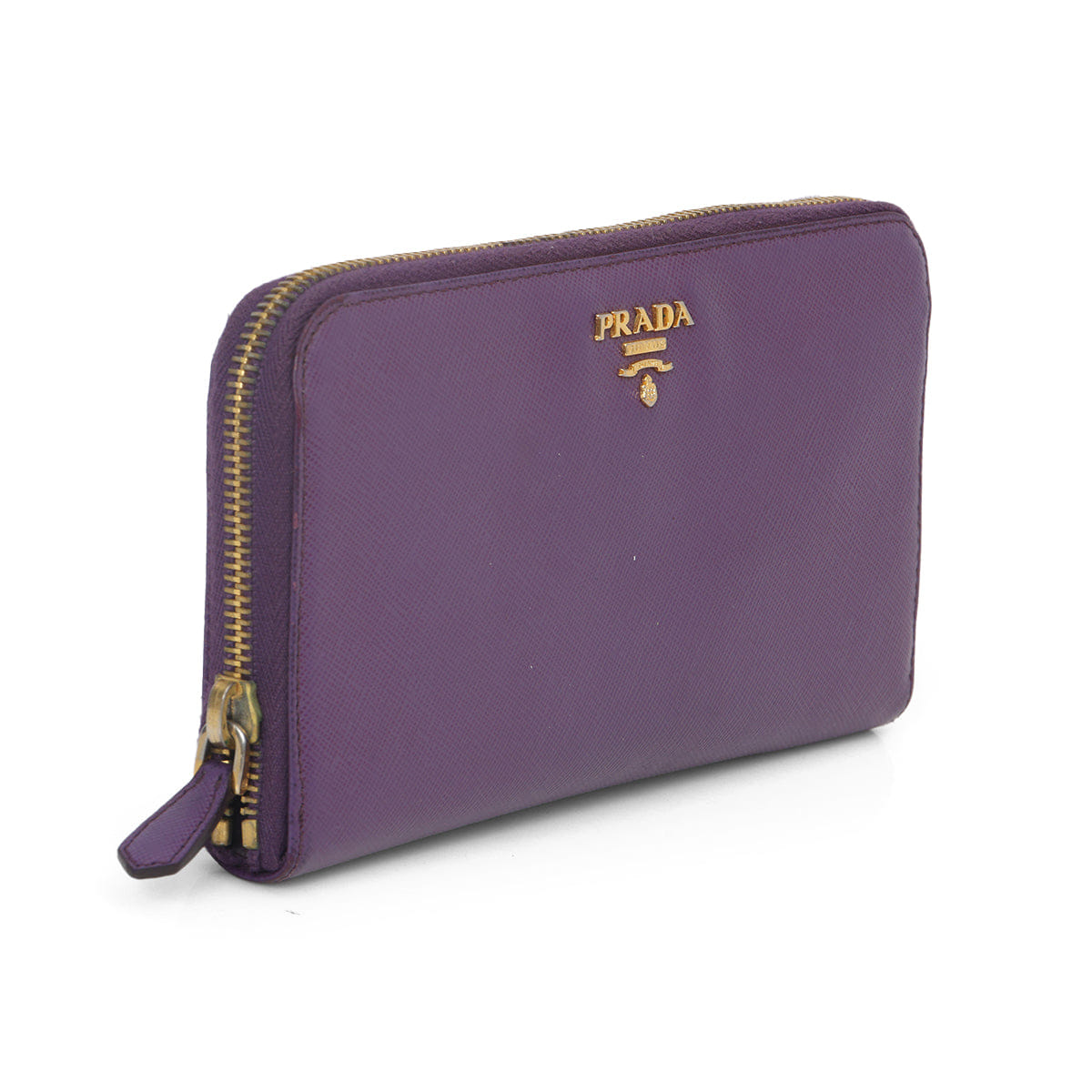 Prada Purple Saffiano Leather Zip Around Wallet