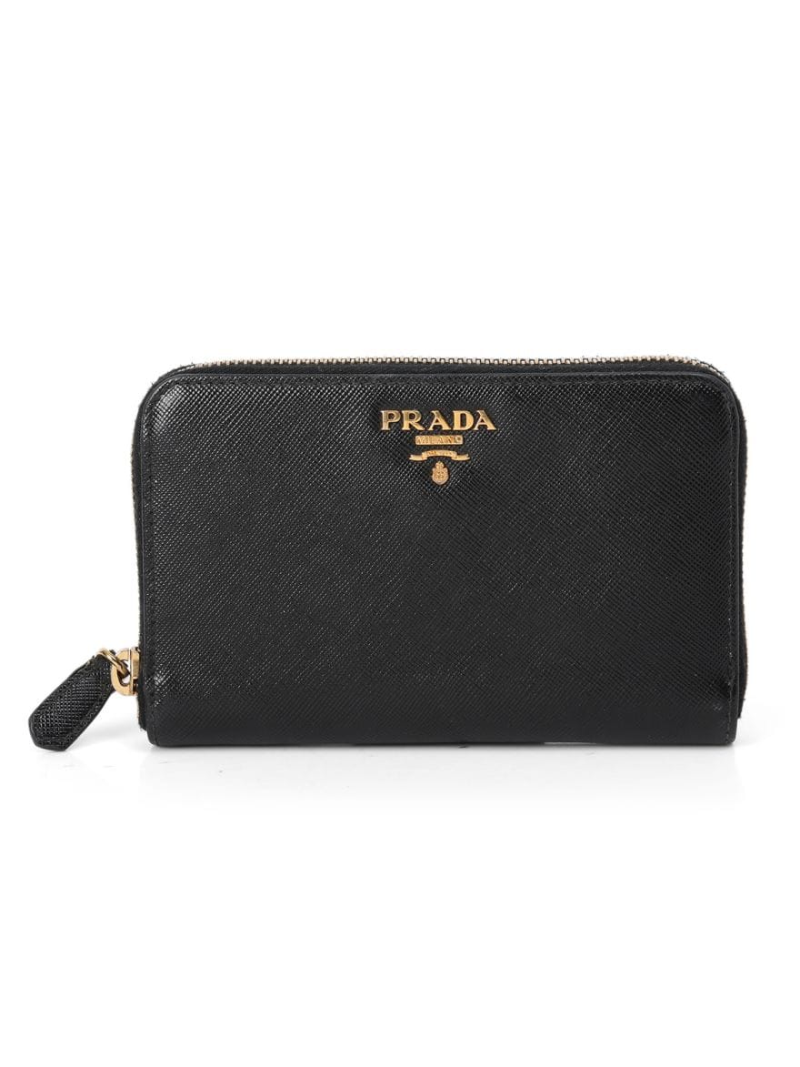 Prada Black Saffiano Leather Compact Zippy Wallet Small