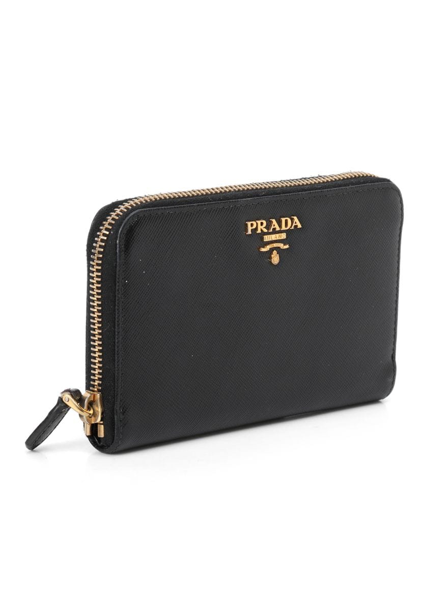 Prada Black Saffiano Leather Compact Zippy Wallet Small
