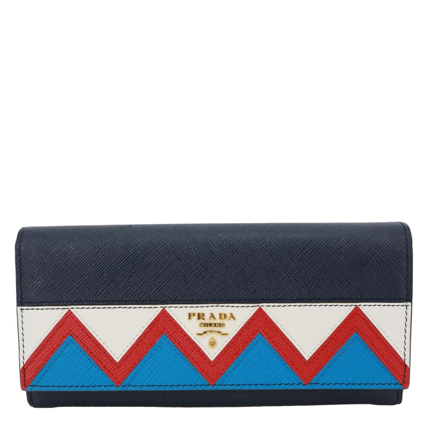PRADA Saffiano Leather Continental Wallet Navy Blue