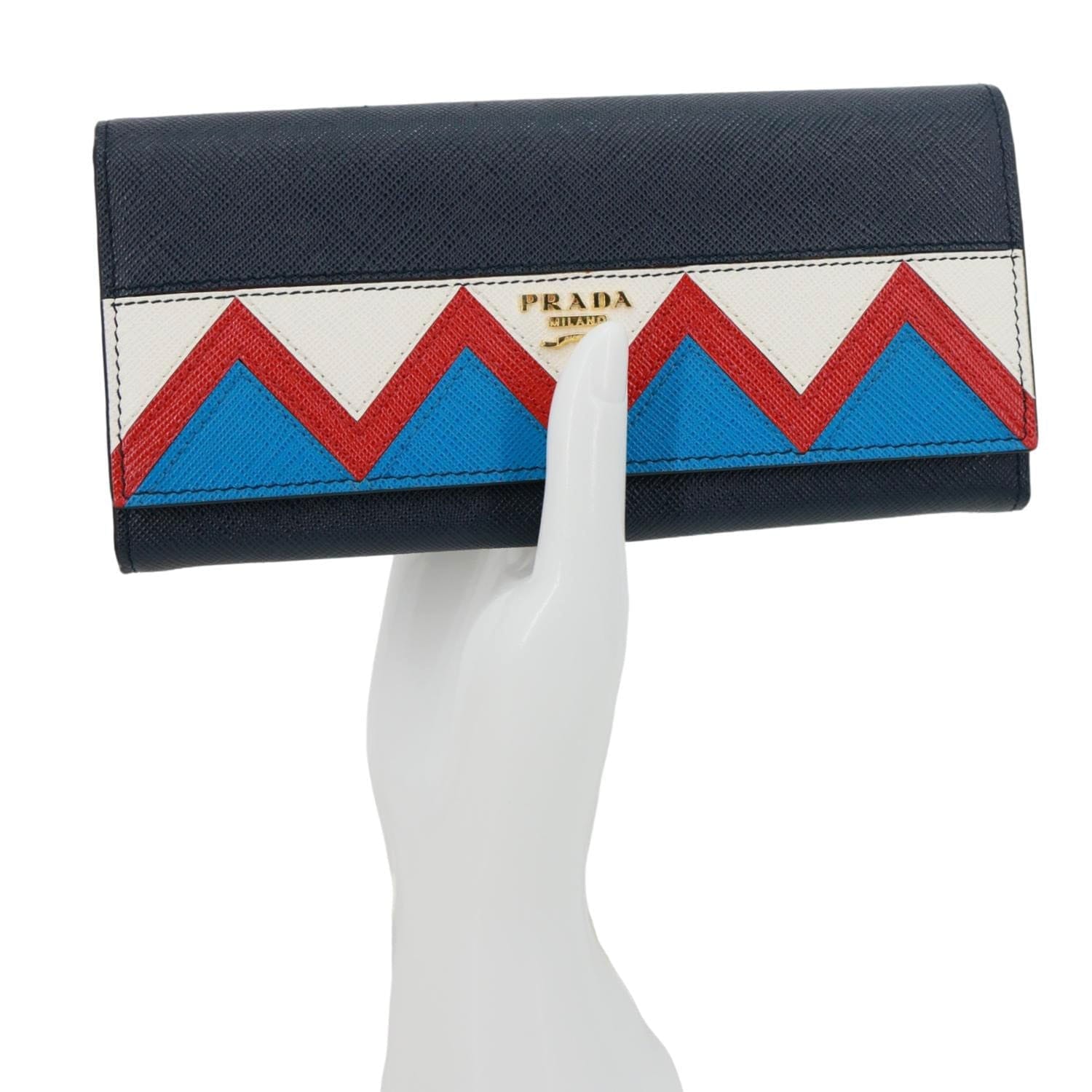 PRADA Saffiano Leather Continental Wallet Navy Blue