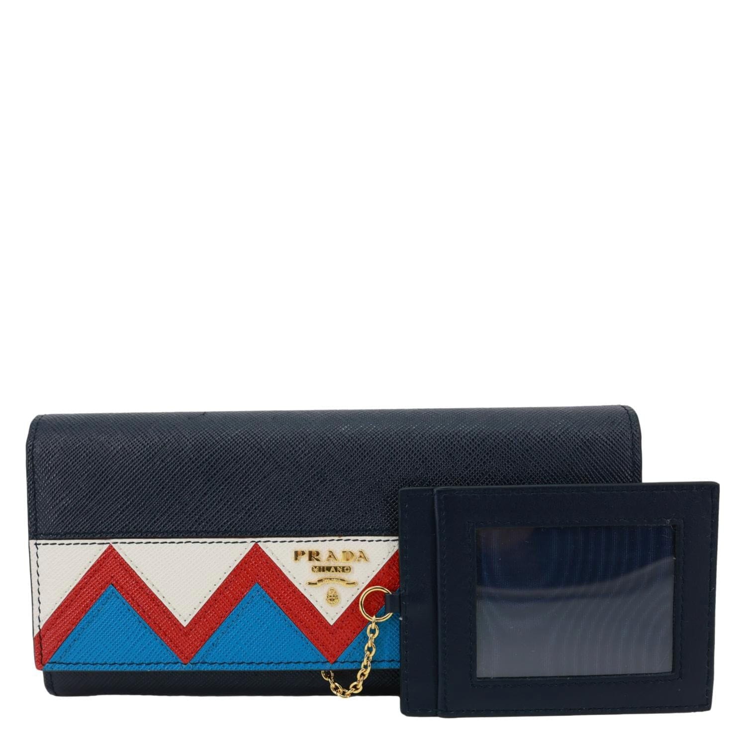 PRADA Saffiano Leather Continental Wallet Navy Blue