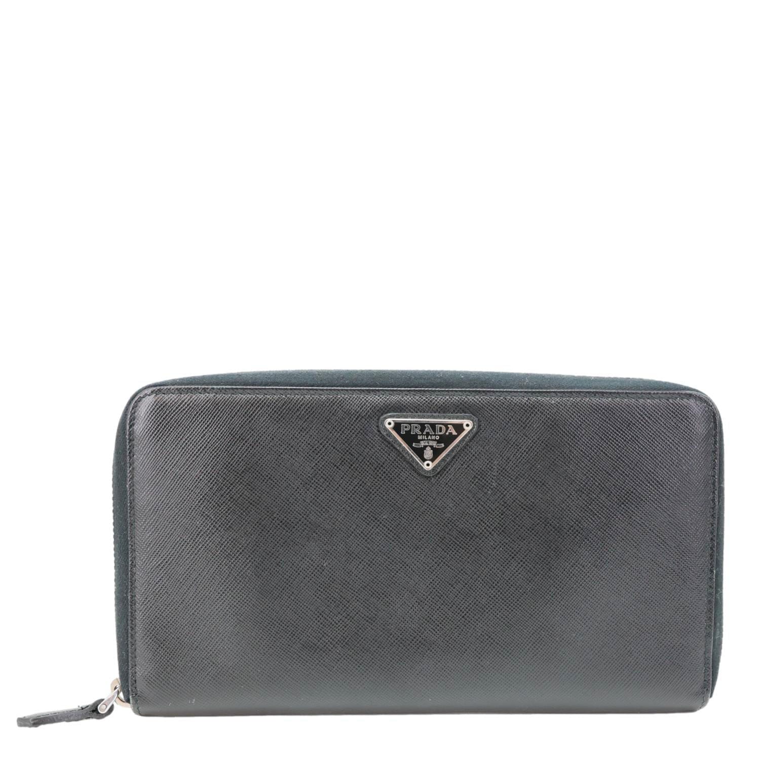 PRADA Zip Around Saffiano Leather Wallet Black