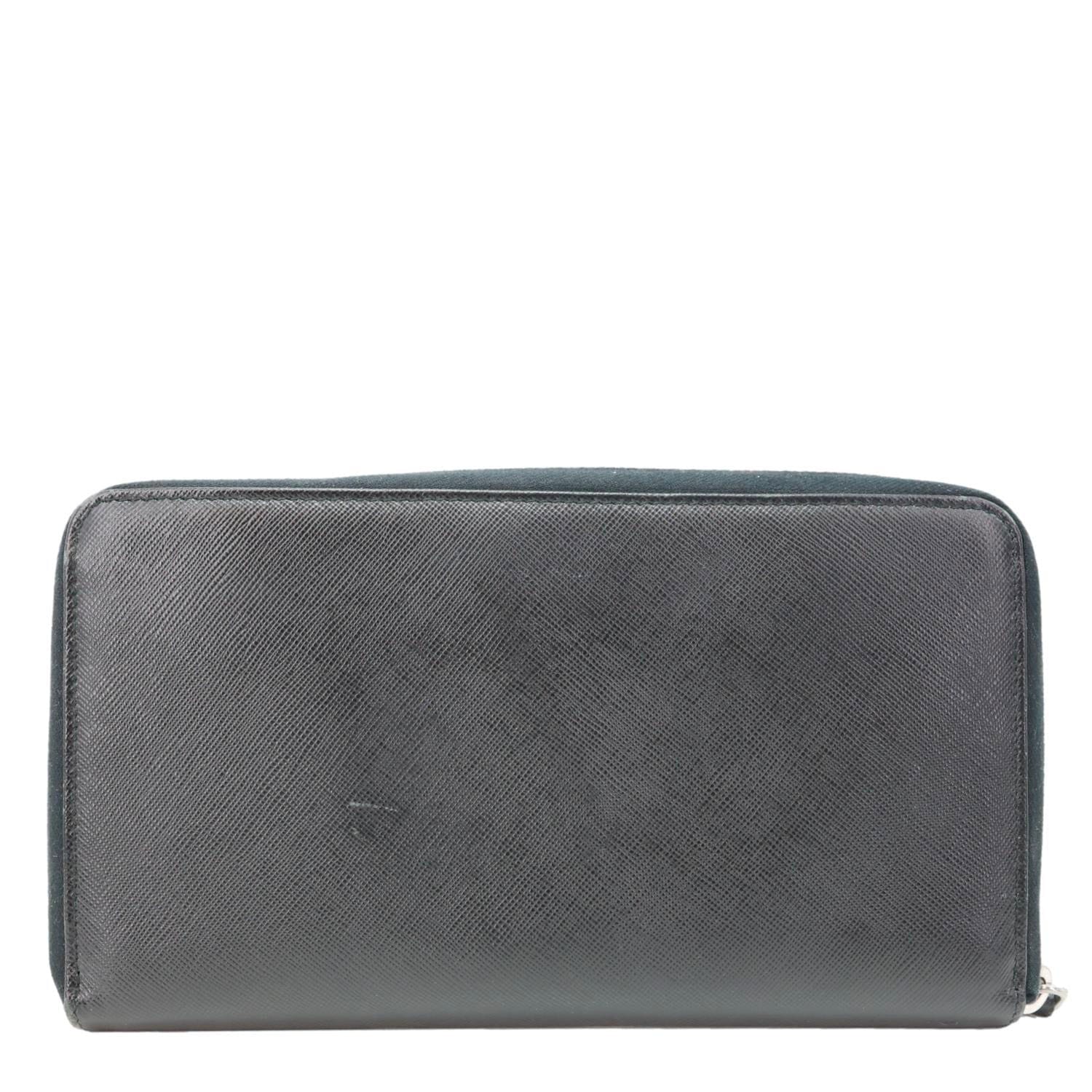 PRADA Zip Around Saffiano Leather Wallet Black