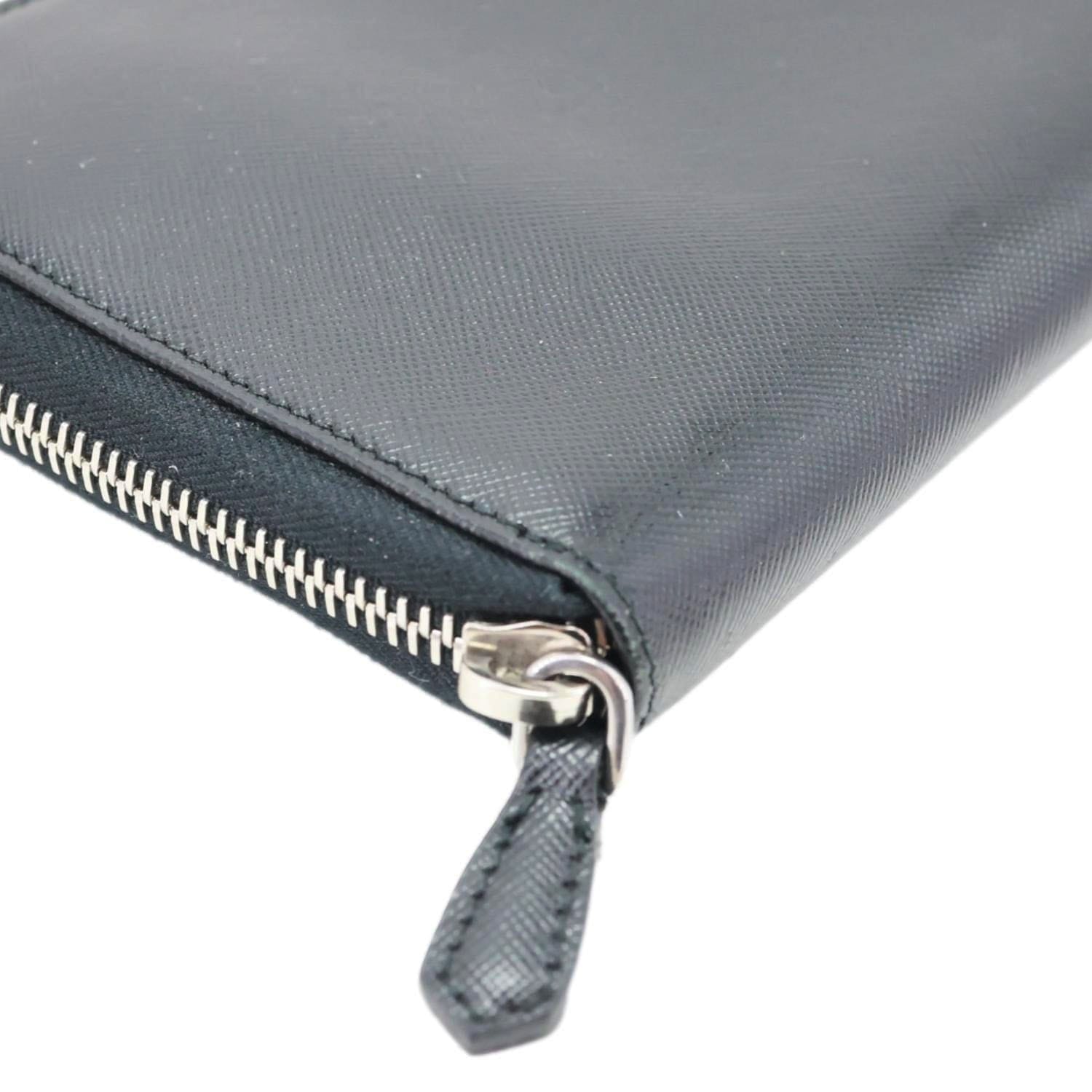 PRADA Zip Around Saffiano Leather Wallet Black