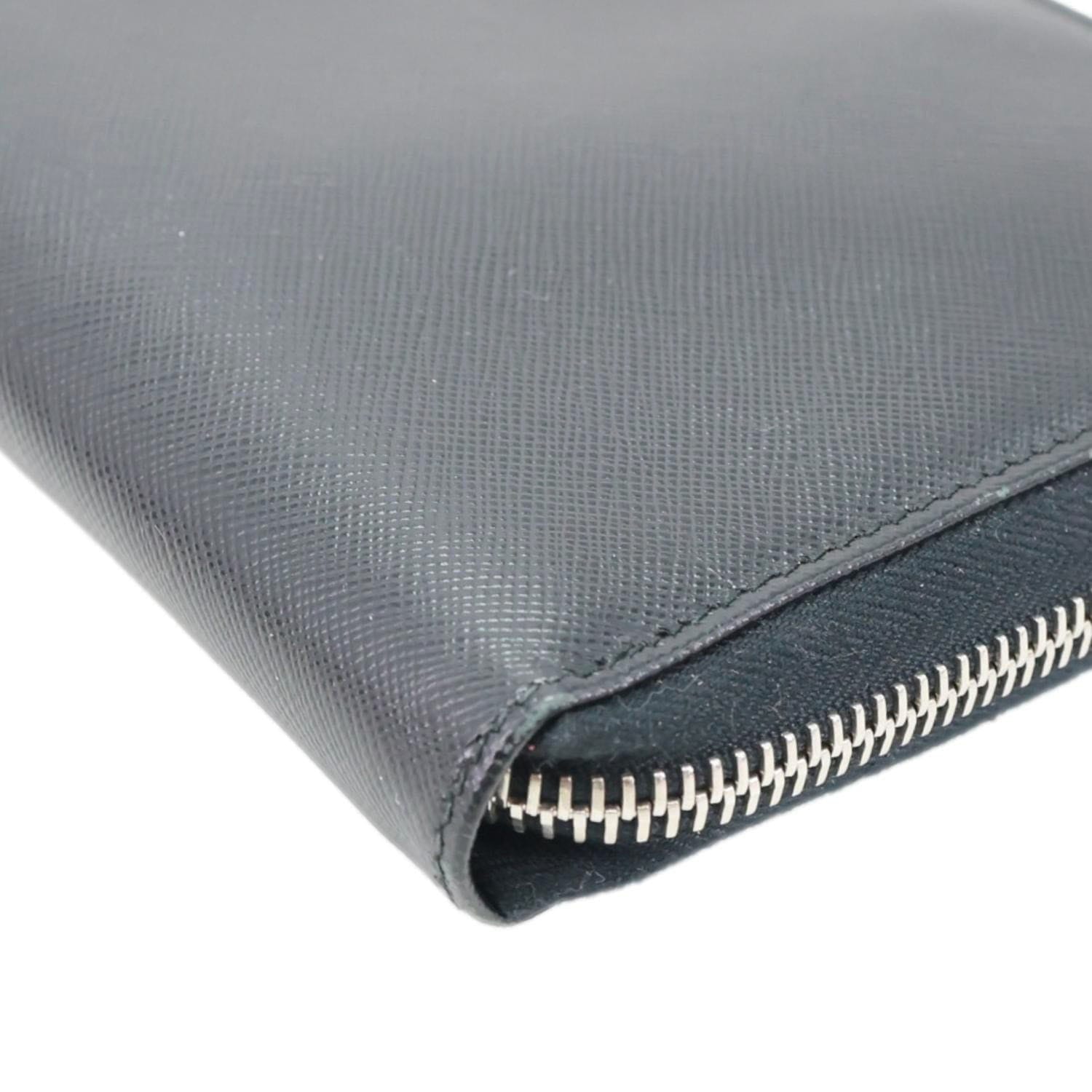 PRADA Zip Around Saffiano Leather Wallet Black