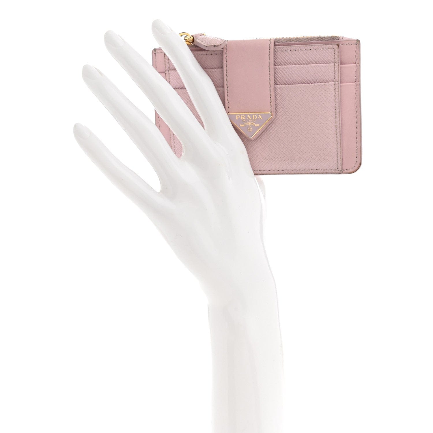 Prada Saffiano City Calf Coin Case Card Holder Alabastro