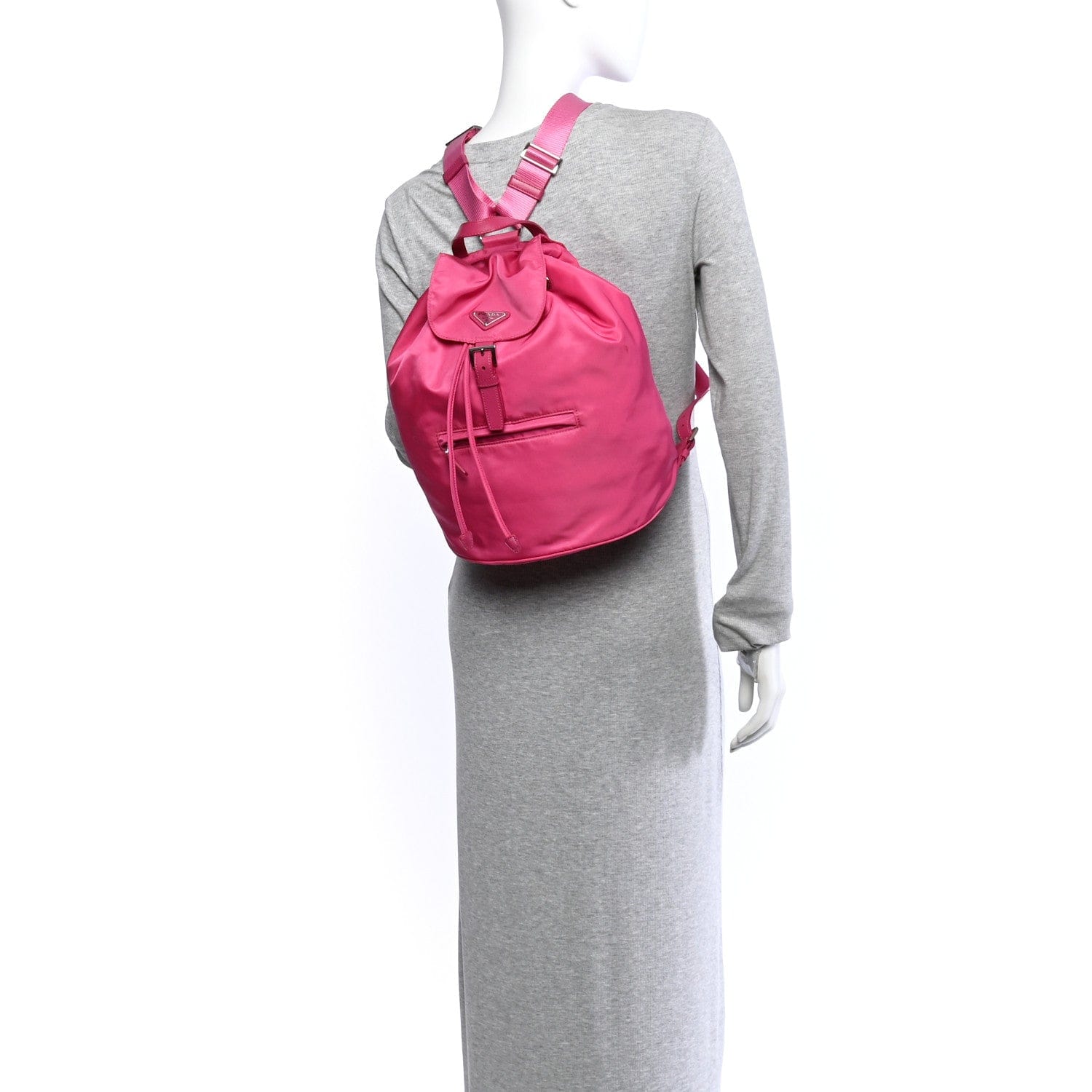 Prada Tessuto Nylon Saffiano Vela Medium Backpack Fuxia