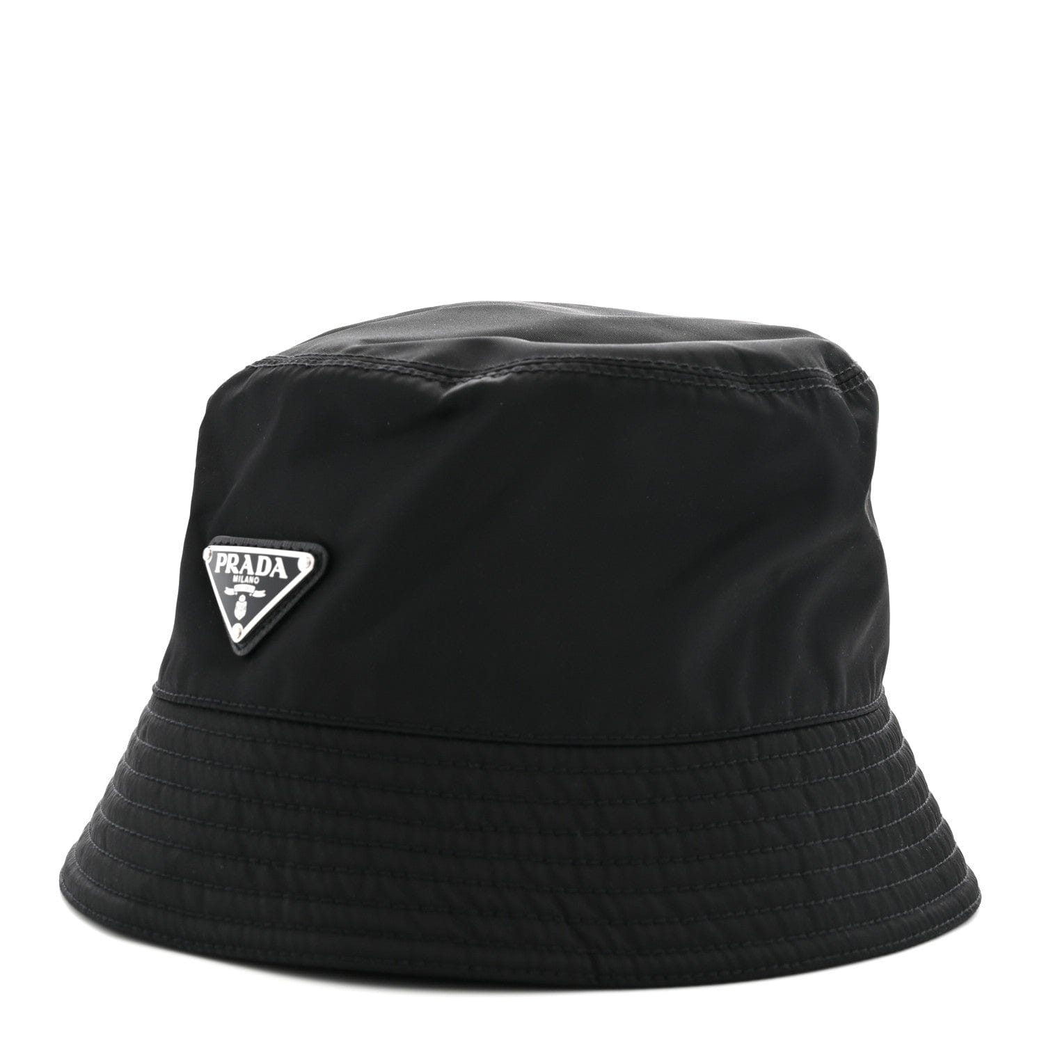 Prada Re - Nylon Metal Triangle Logo Womens Bucket Hat L Black