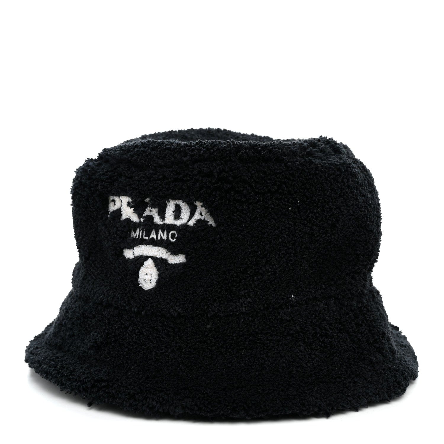 Prada Terry Cloth Logo Embroidered Womens Bucket Hat S Black White
