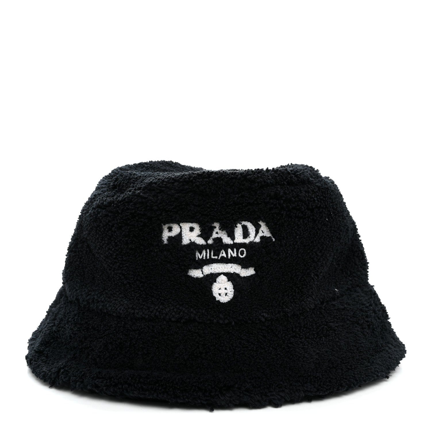Prada Terry Cloth Logo Embroidered Womens Bucket Hat S Black White