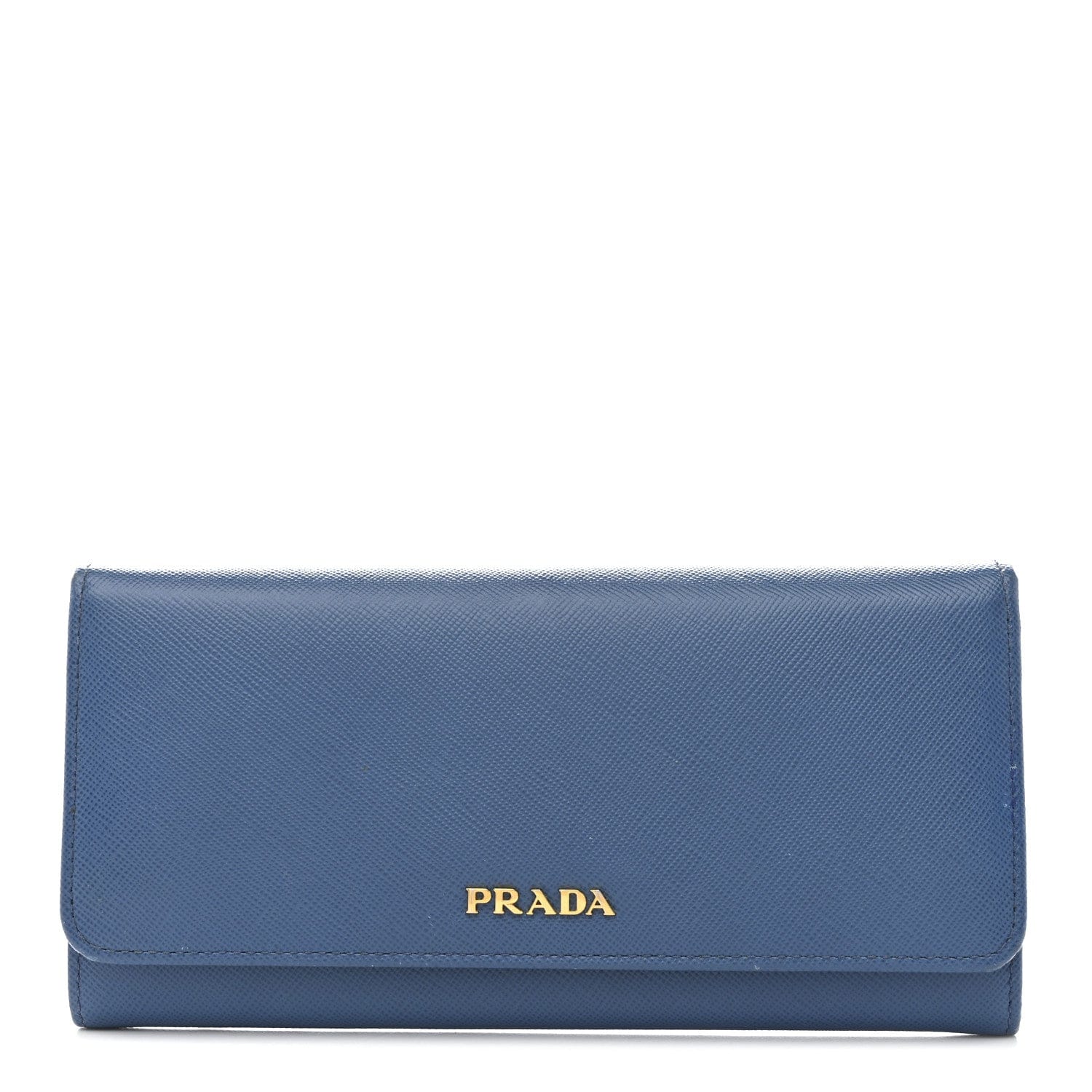 Prada Saffiano Bi - Color Metal Continental Flap Wallet Cobalto Black